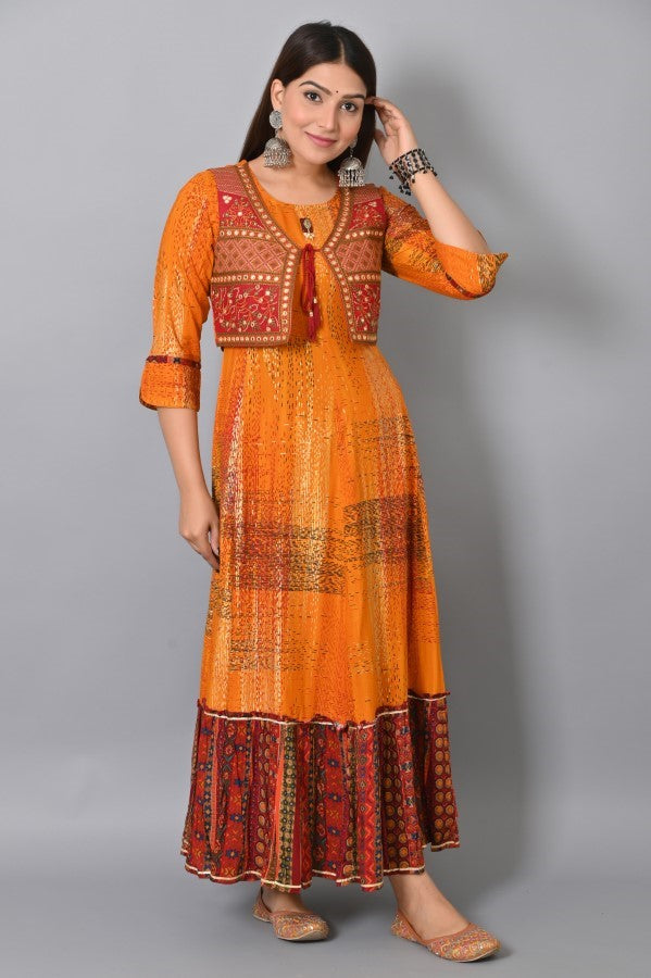 Orange Embroidered Jacket Flair Gown