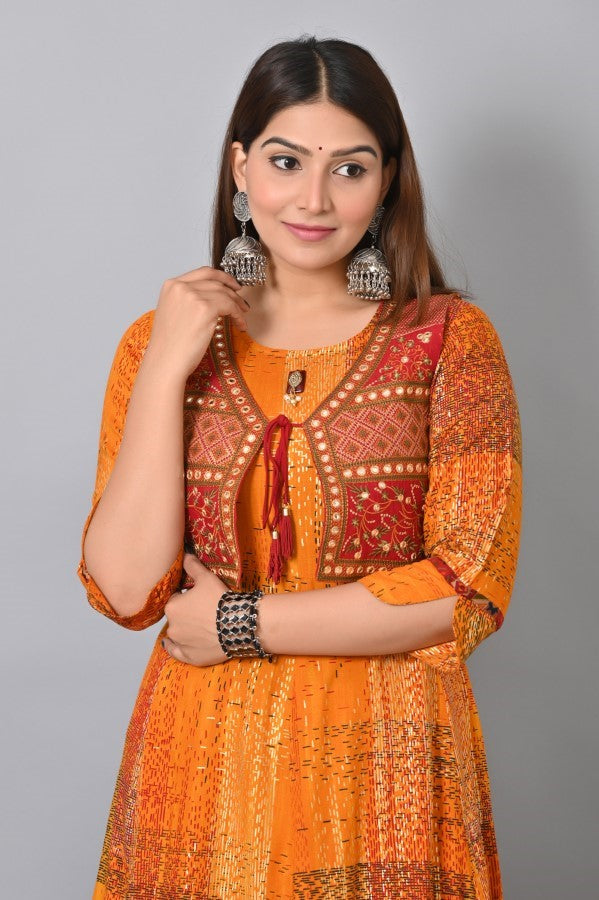 Orange Embroidered Jacket Flair Gown