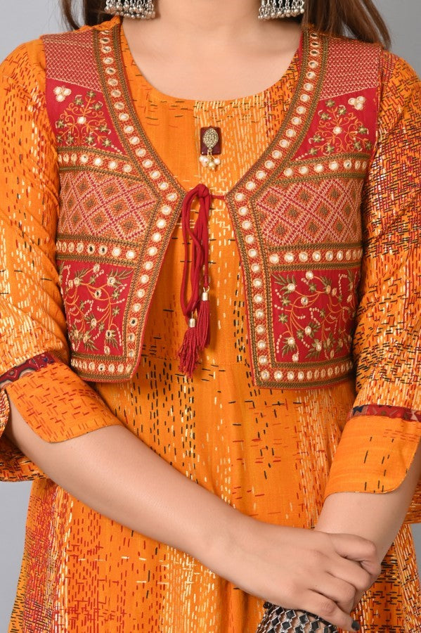 Orange Embroidered Jacket Flair Gown