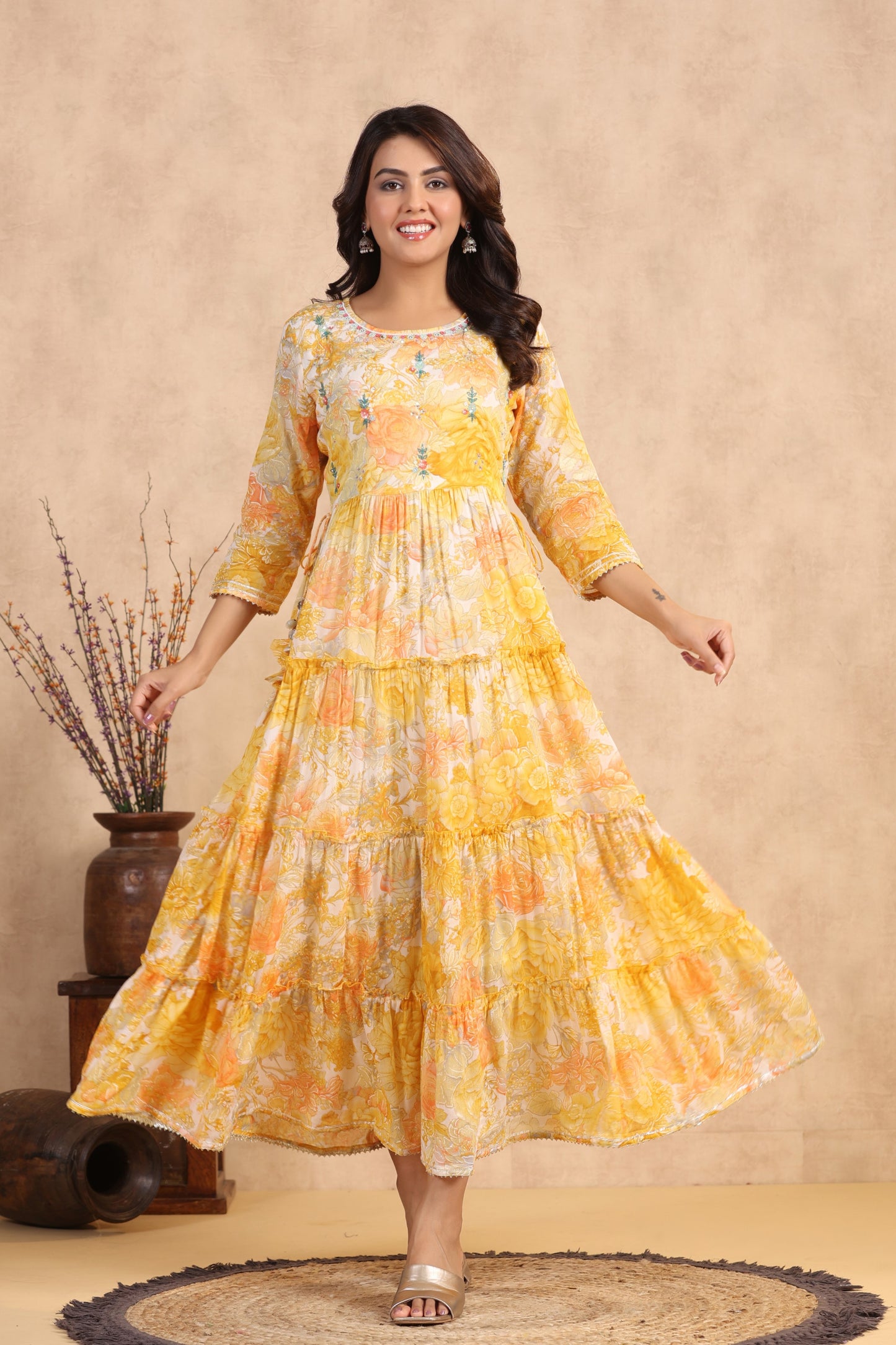 Yellow Handworked Anarkali Flair Gown