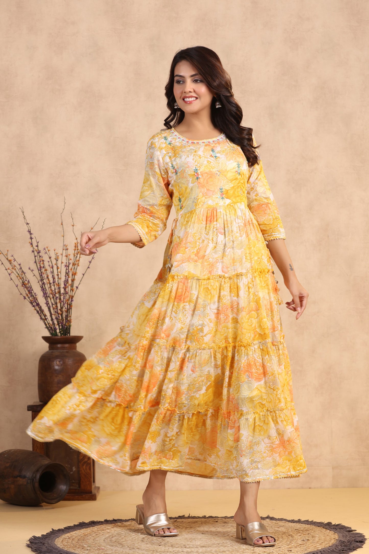 Yellow Handworked Anarkali Flair Gown