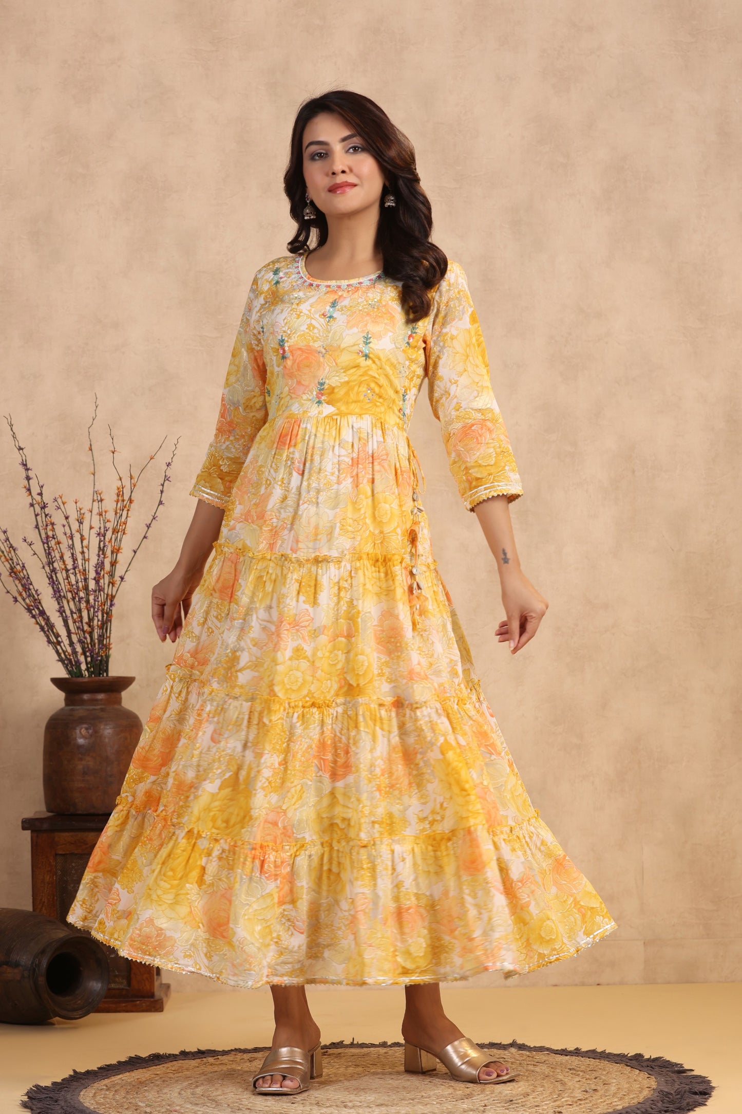 Yellow Handworked Anarkali Flair Gown