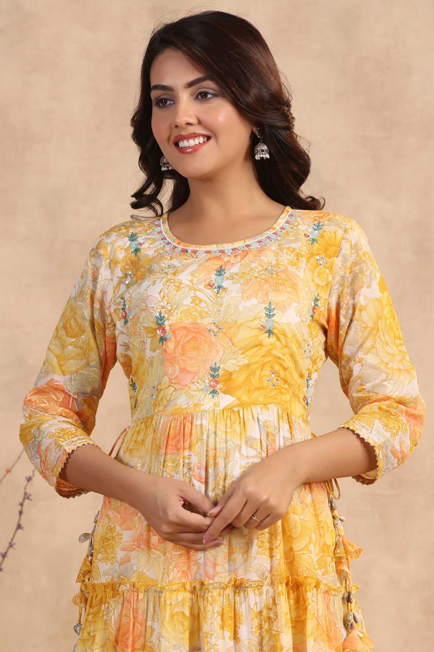 Yellow Handworked Anarkali Flair Gown
