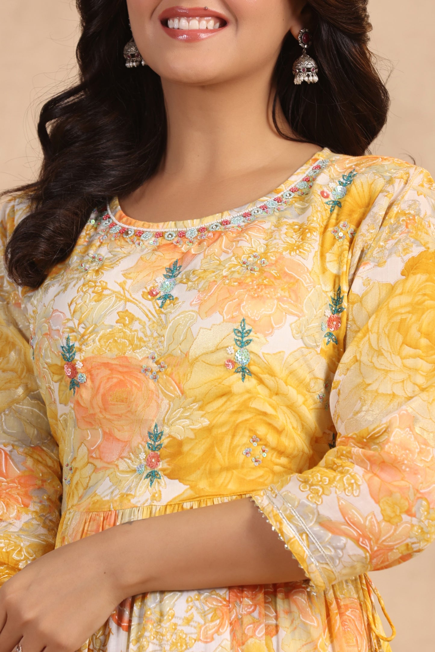 Yellow Handworked Anarkali Flair Gown