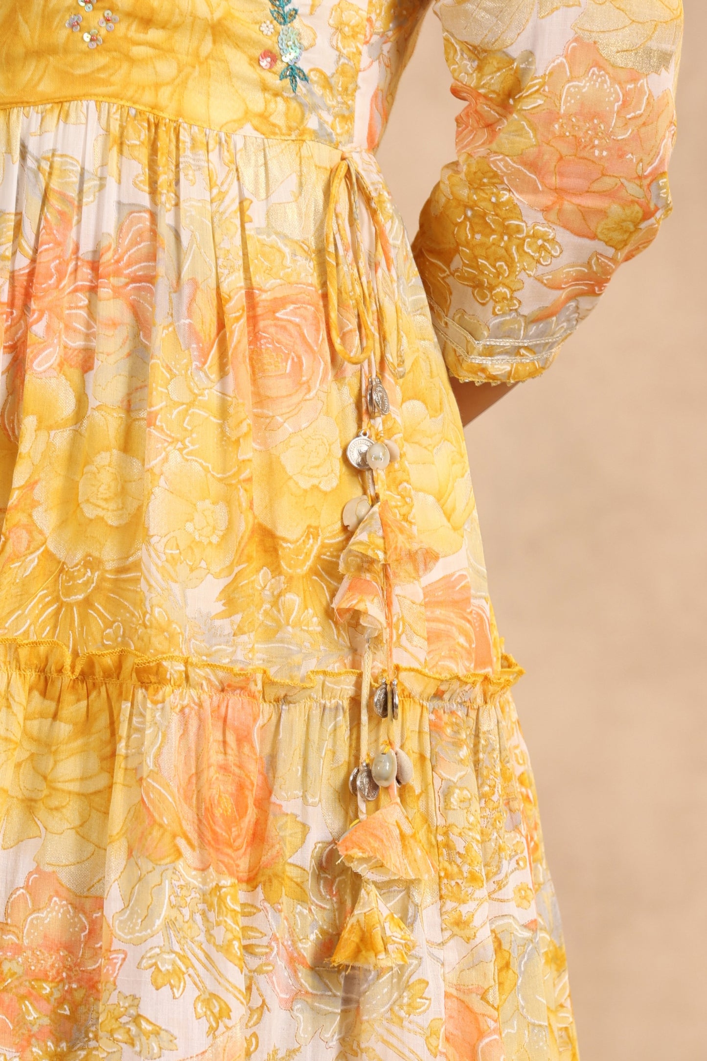 Yellow Handworked Anarkali Flair Gown