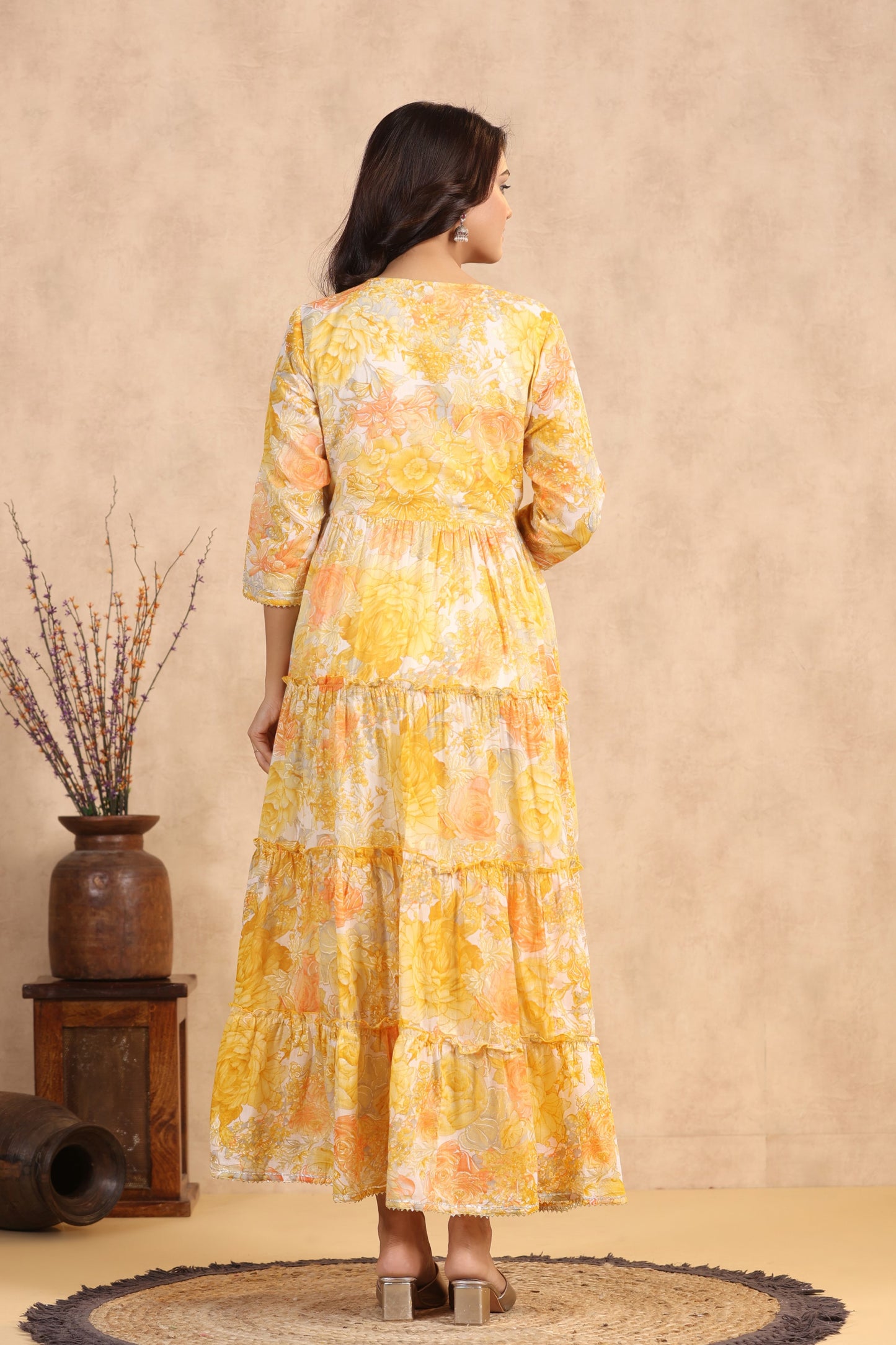 Yellow Handworked Anarkali Flair Gown
