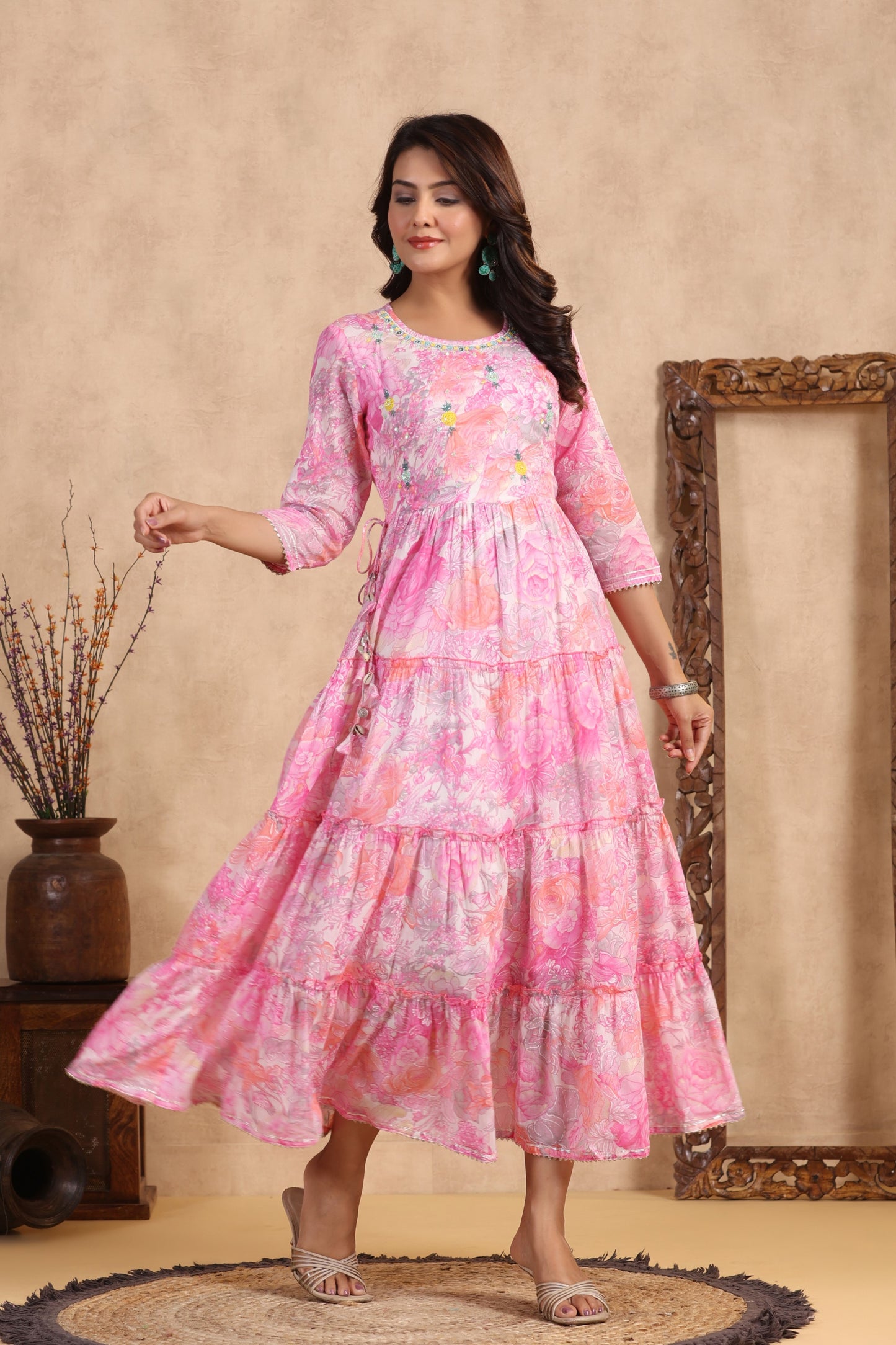 Pink Handworked Anarkali Flair Gown