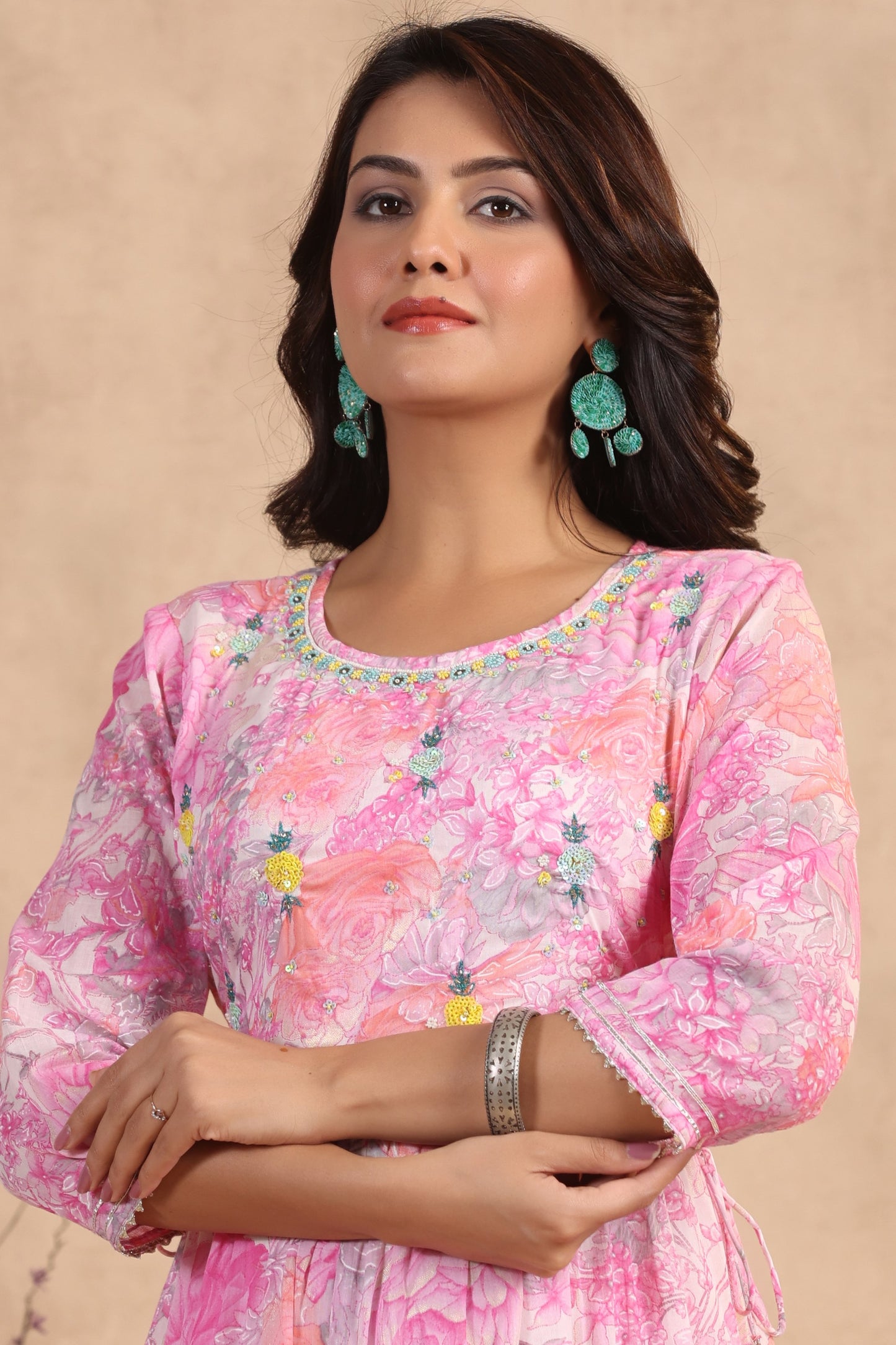 Pink Handworked Anarkali Flair Gown