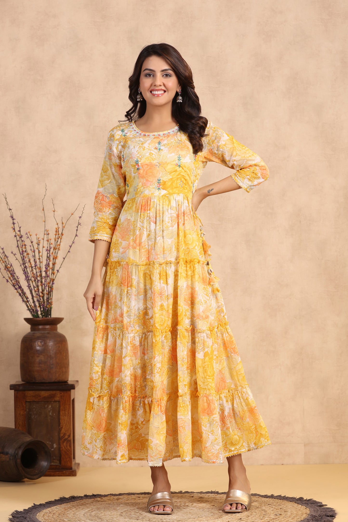 Yellow Handworked Anarkali Flair Gown