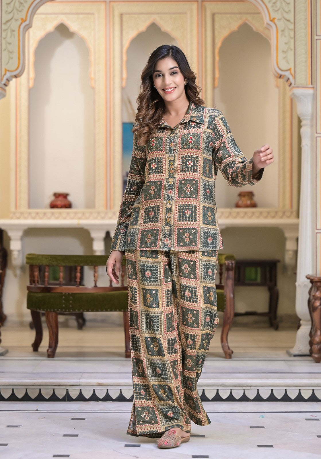 Grey Handwork Printed Co-ord Set
