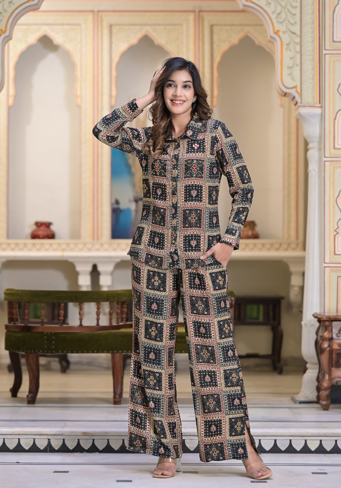 Black Handwork Printed Co-ord Set