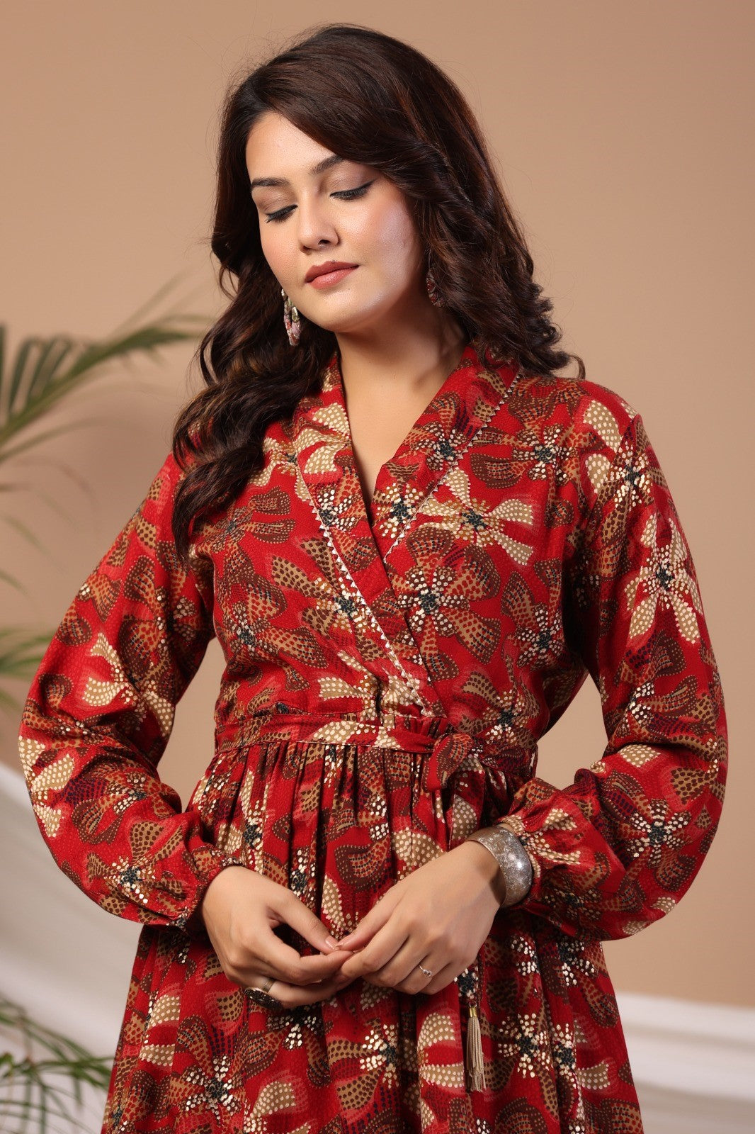 Red Abstract Print Flared Co-ord Set
