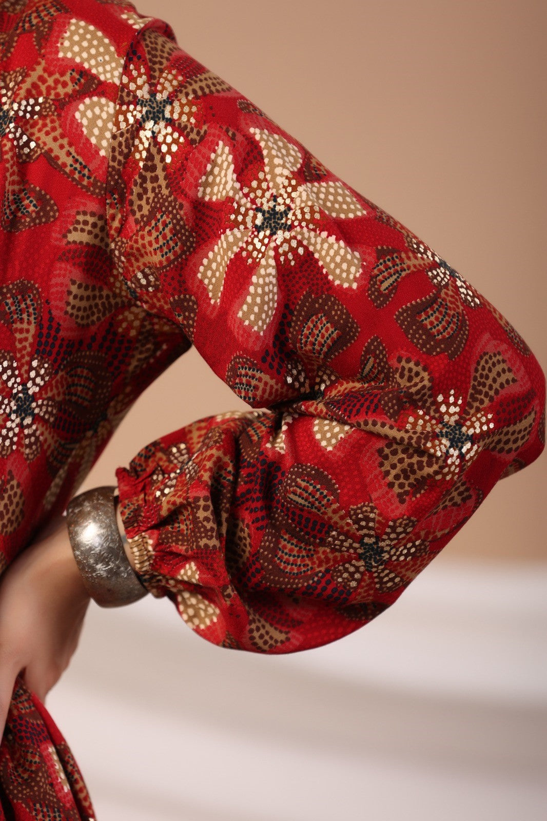 Red Abstract Print Flared Co-ord Set