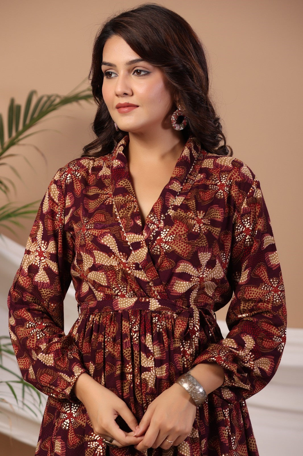 Wine Abstract Print Flared Co-ord Set