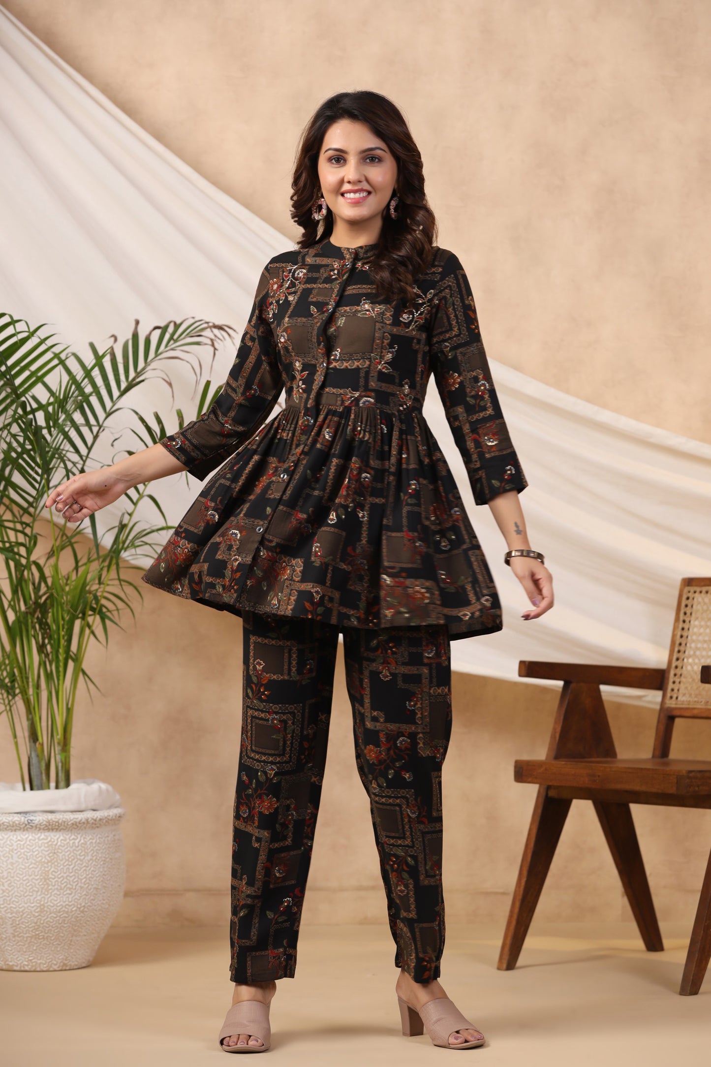 Black Handwork Flared Co-ord Set
