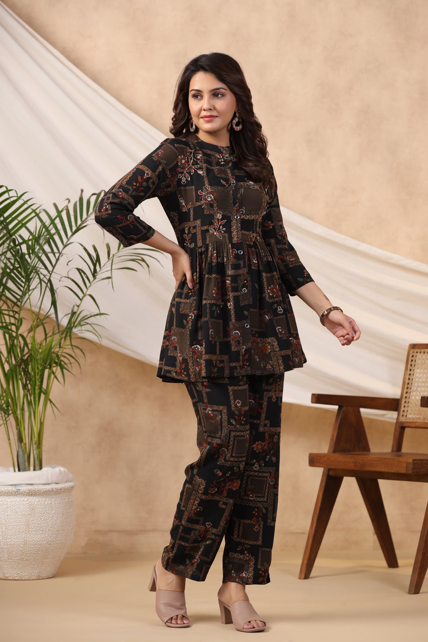 Black Handwork Flared Co-ord Set