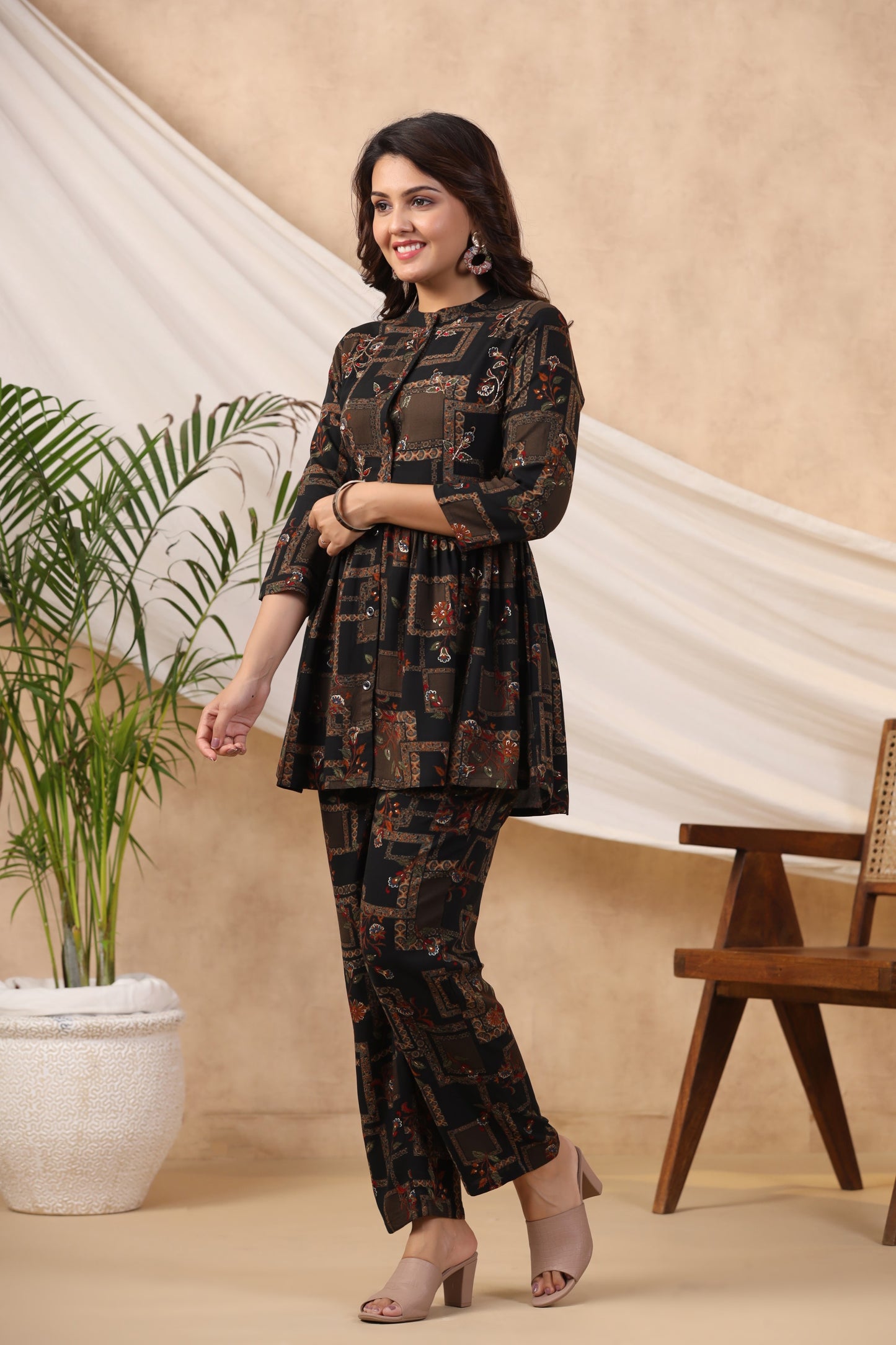Black Handwork Flared Co-ord Set