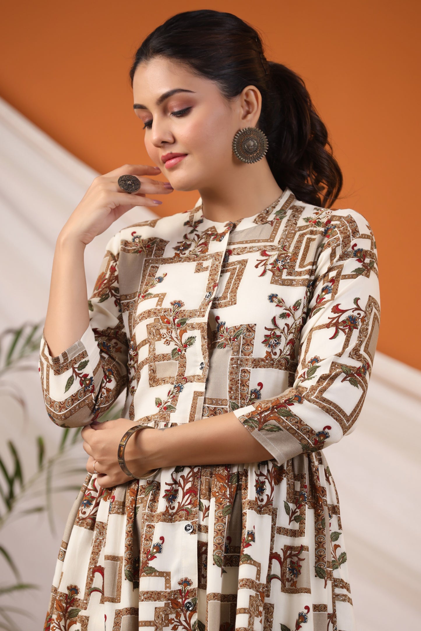White Handwork Flared Co-ord Set
