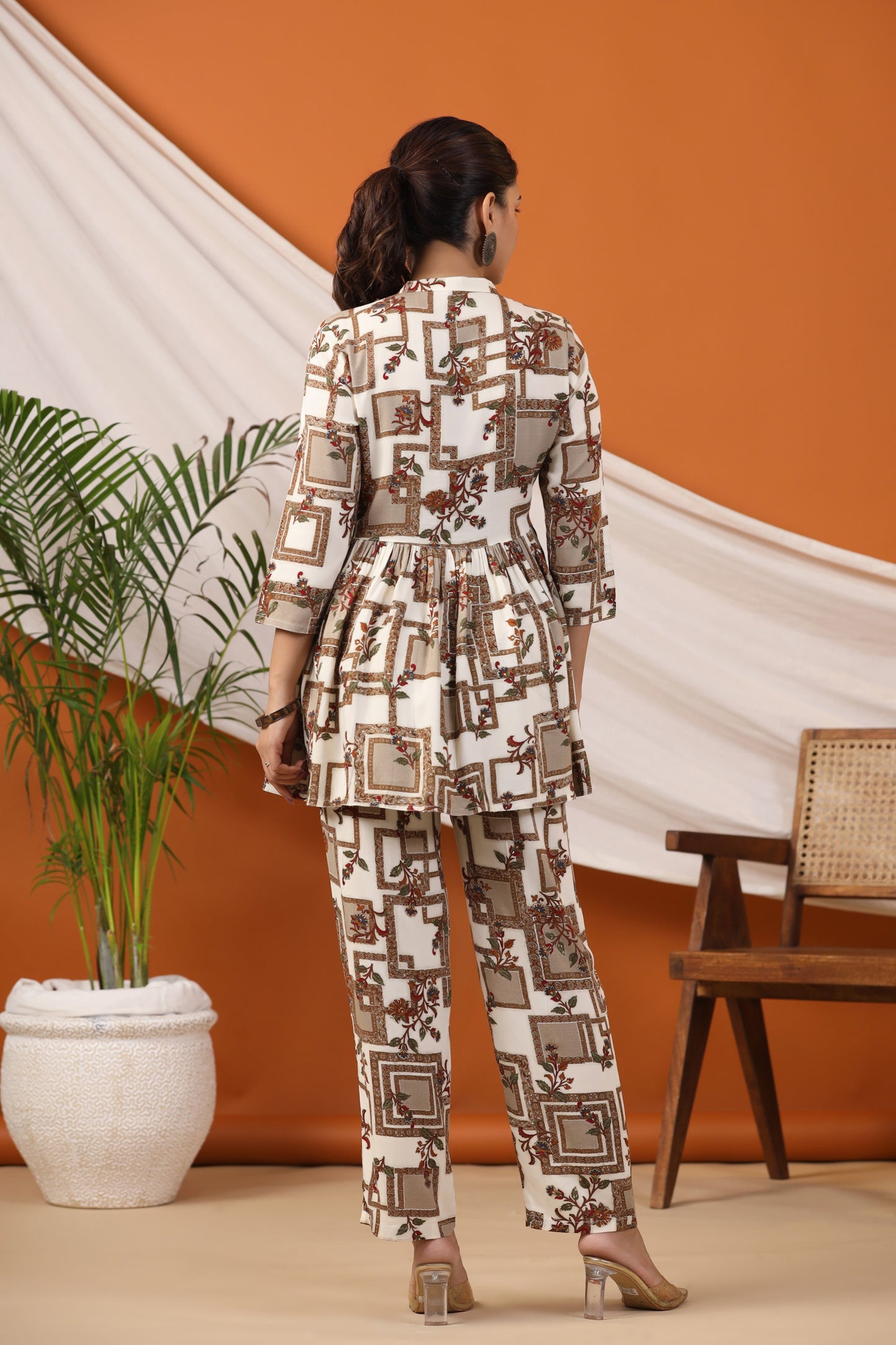 White Handwork Flared Co-ord Set