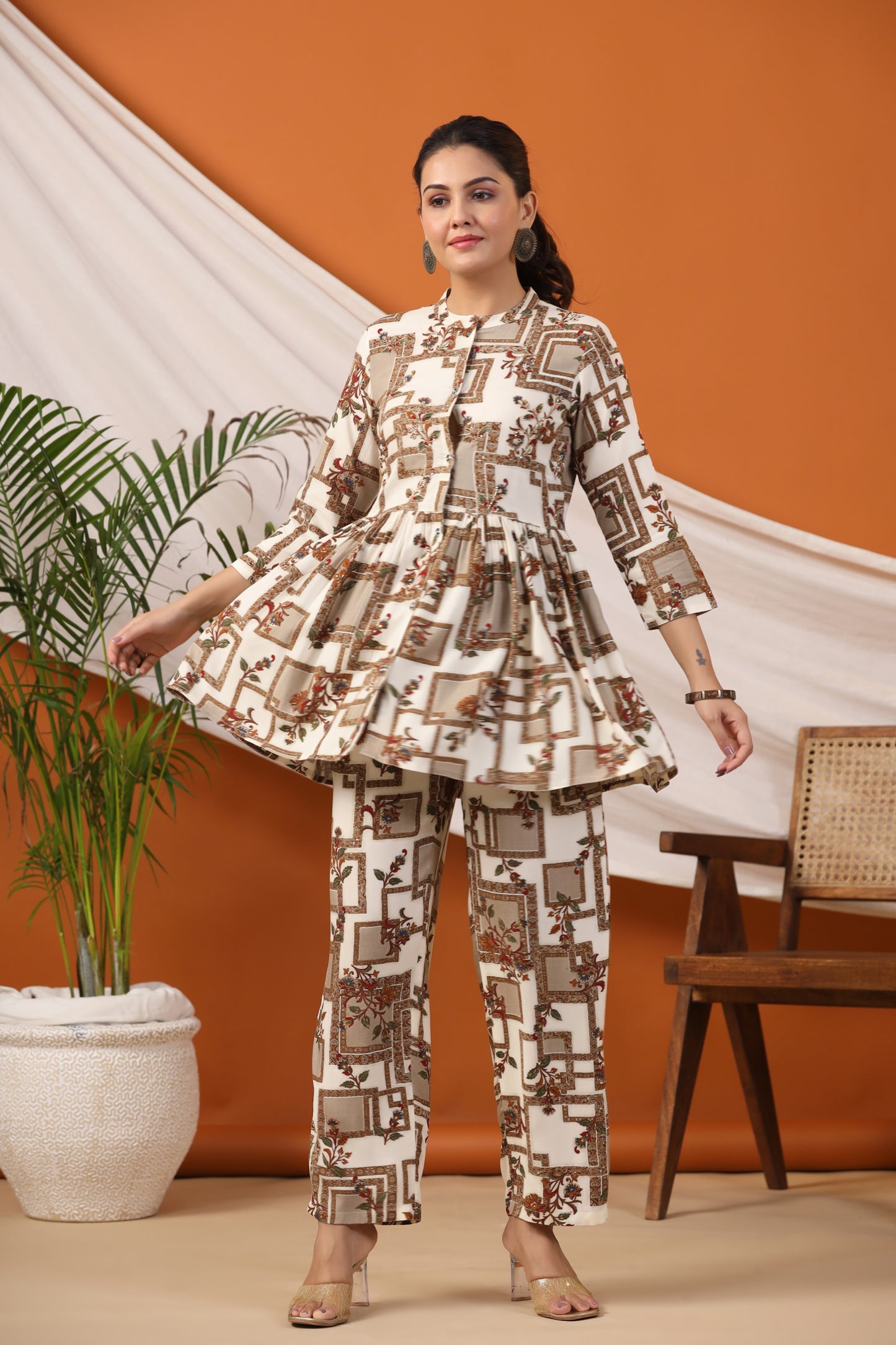 White Handwork Flared Co-ord Set