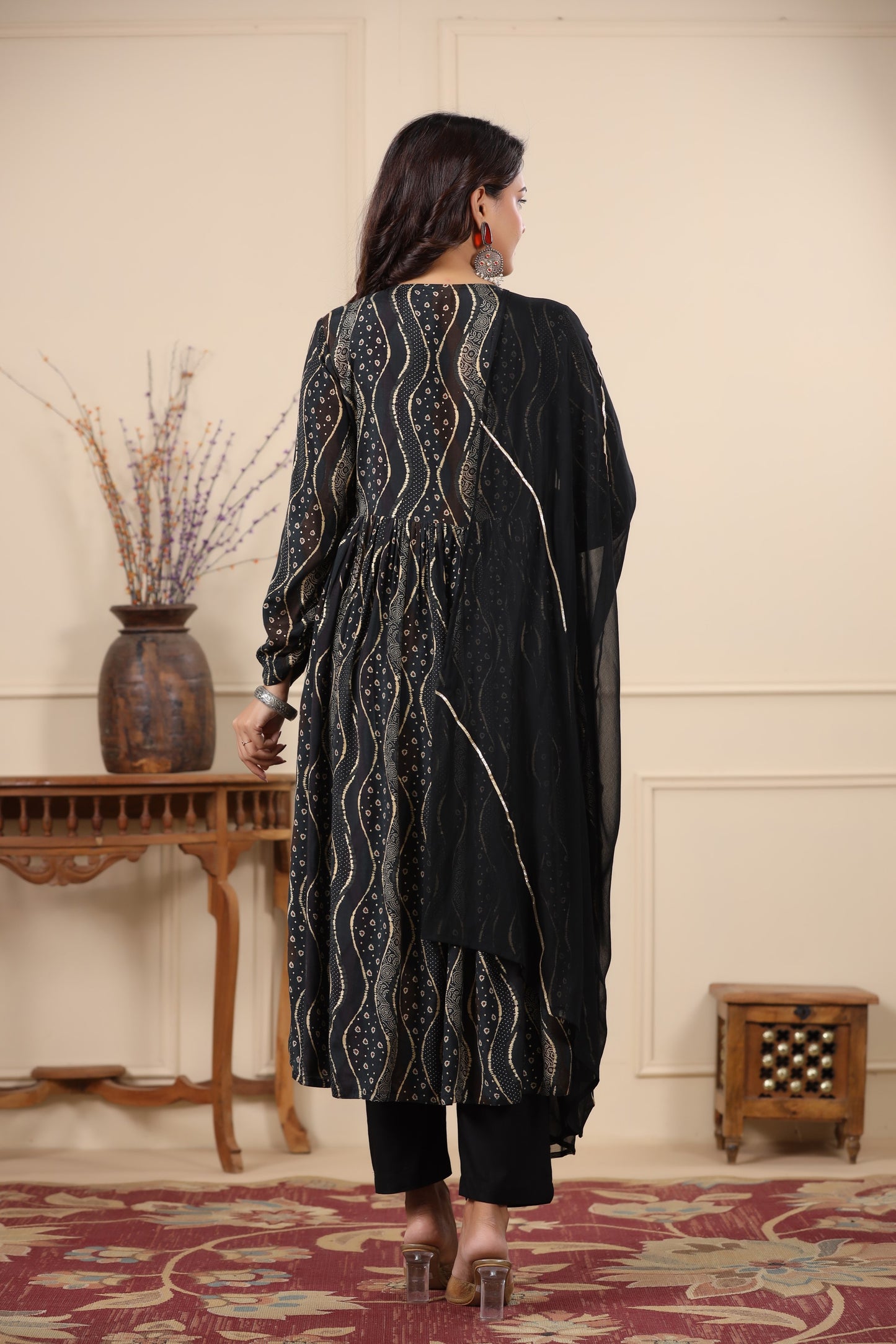 Black Alia Cut Anarkali Suit Set