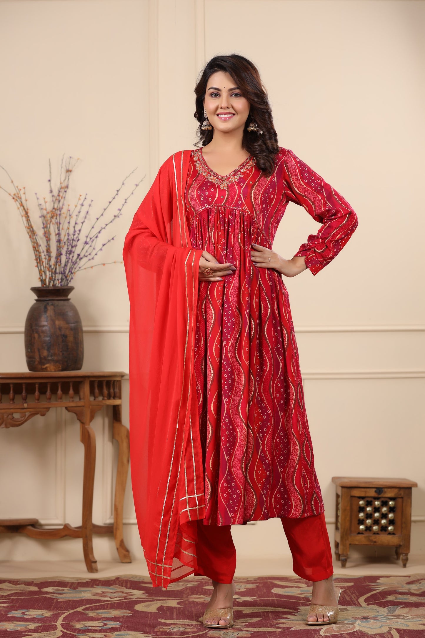 Red & Pink Alia Cut Anarkali Suit Set