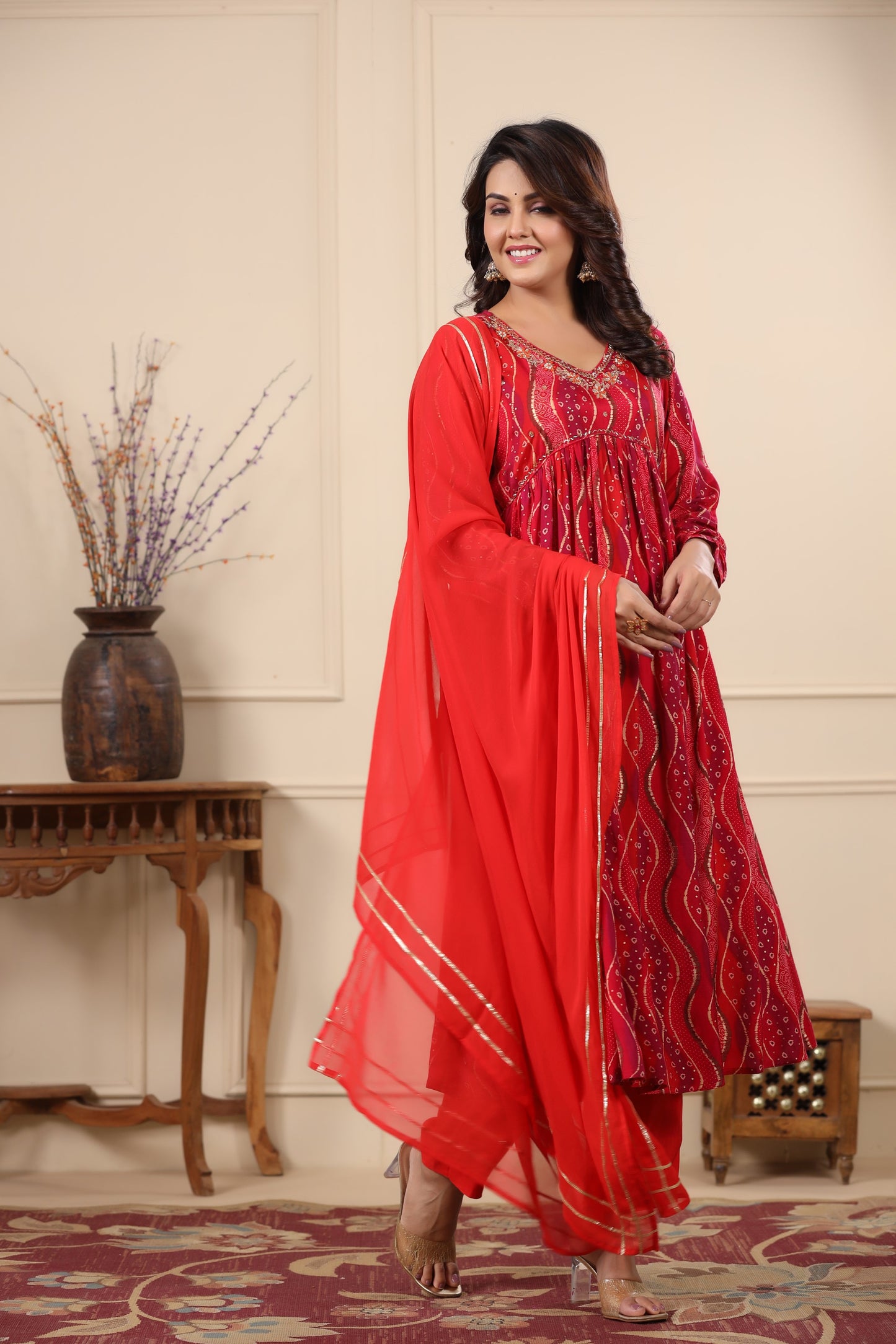 Red & Pink Alia Cut Anarkali Suit Set