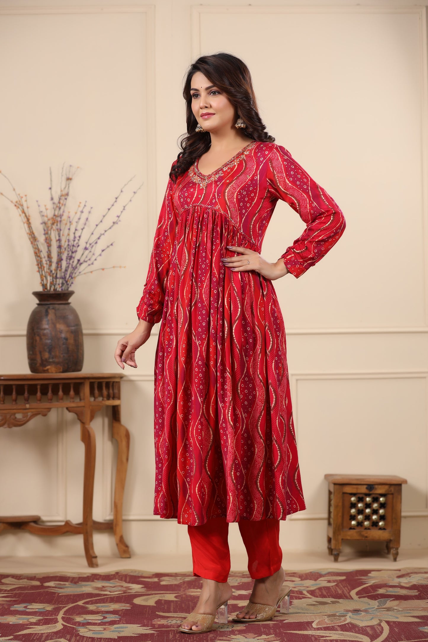 Red & Pink Alia Cut Anarkali Suit Set