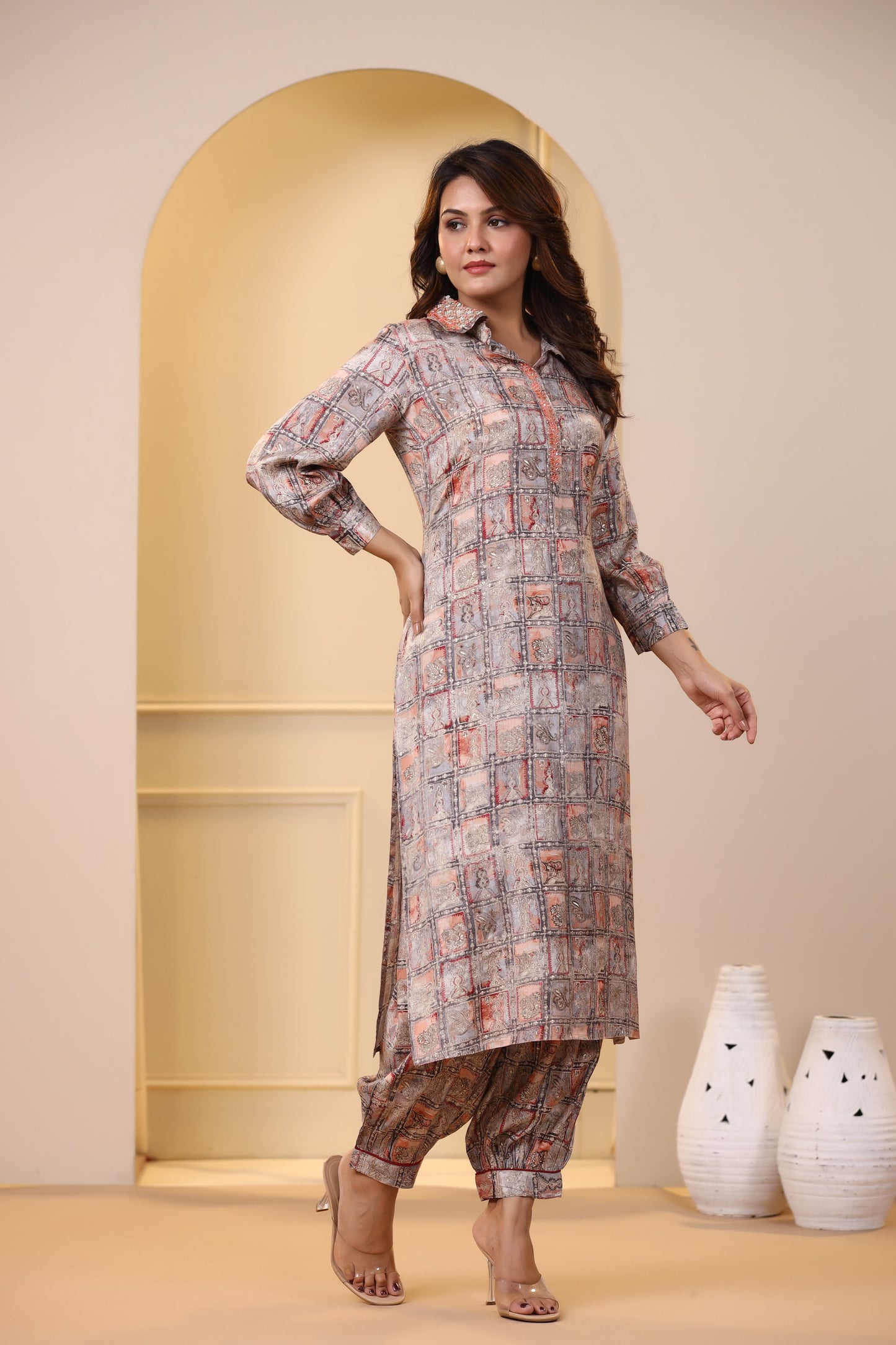 Grey Handwork Printed Co-ord Set