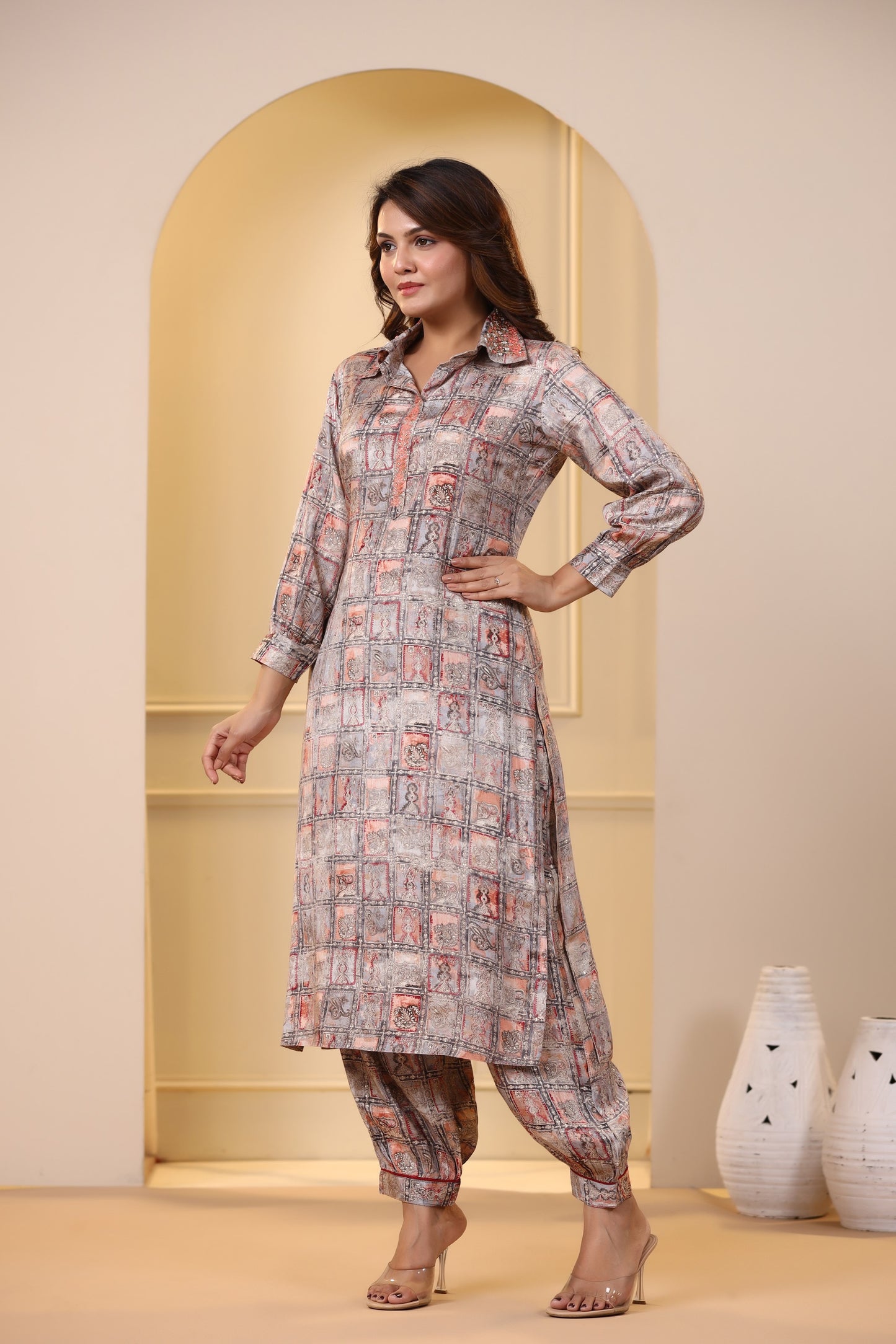 Grey Handwork Printed Co-ord Set