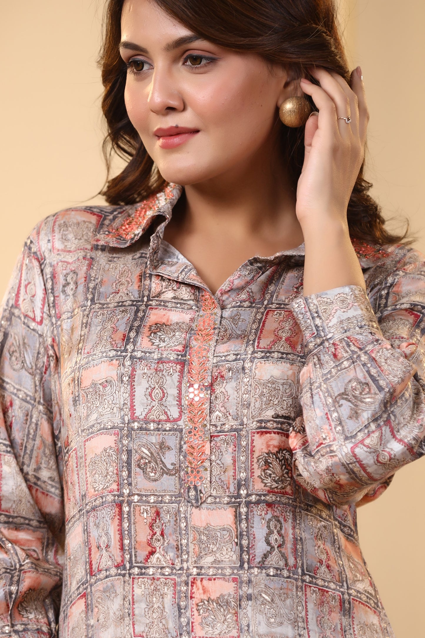Grey Handwork Printed Co-ord Set