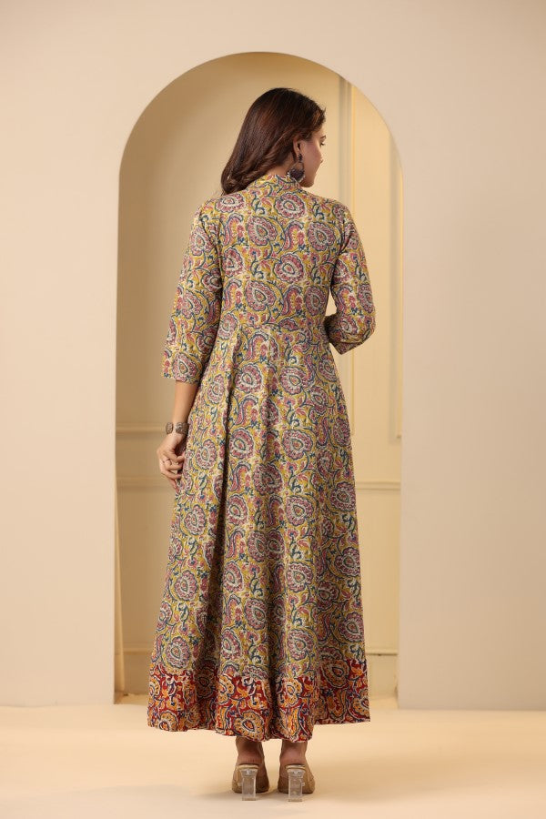 Mustard kalamkari concept Handworked Gown