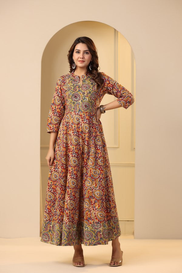 Maroon Kalamkari concept Handworked Gown