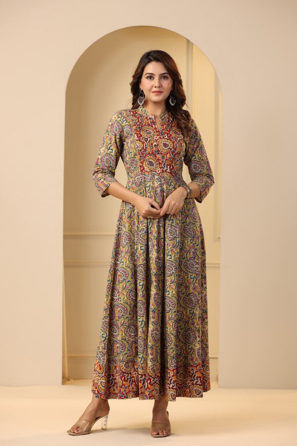 Mustard kalamkari concept Handworked Gown