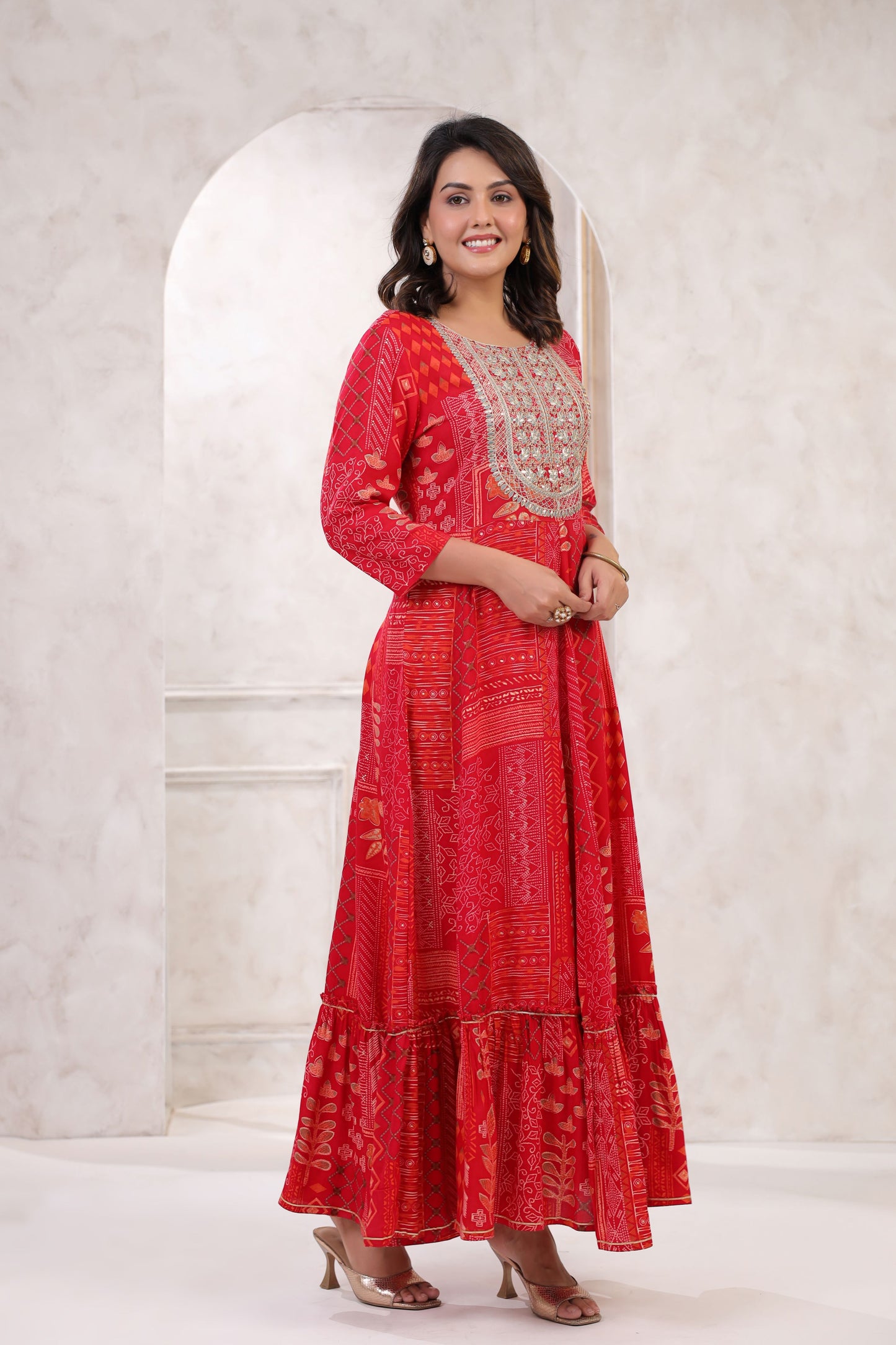 Candy Red Embroidery Flair Gown