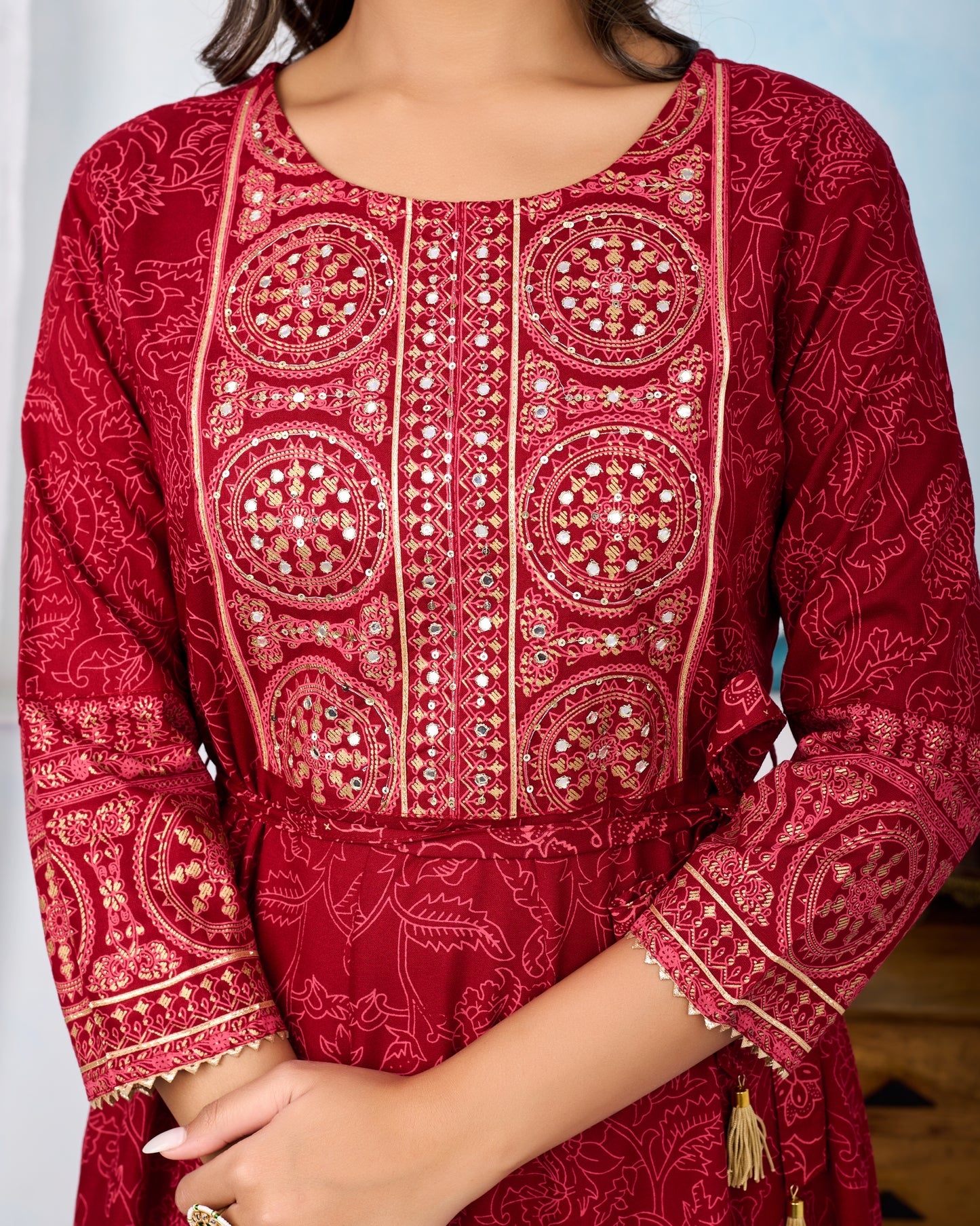 Scarlet Red Handwork Flair Gown