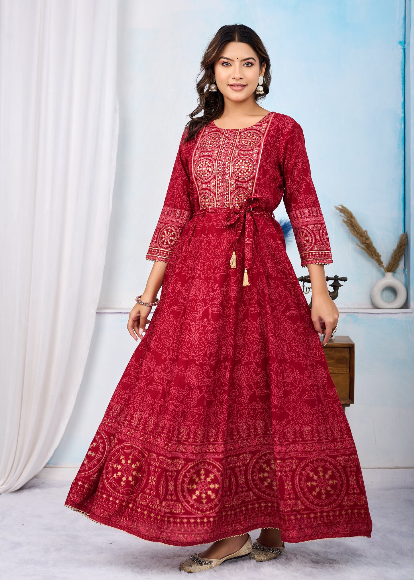 Scarlet Red Handwork Flair Gown