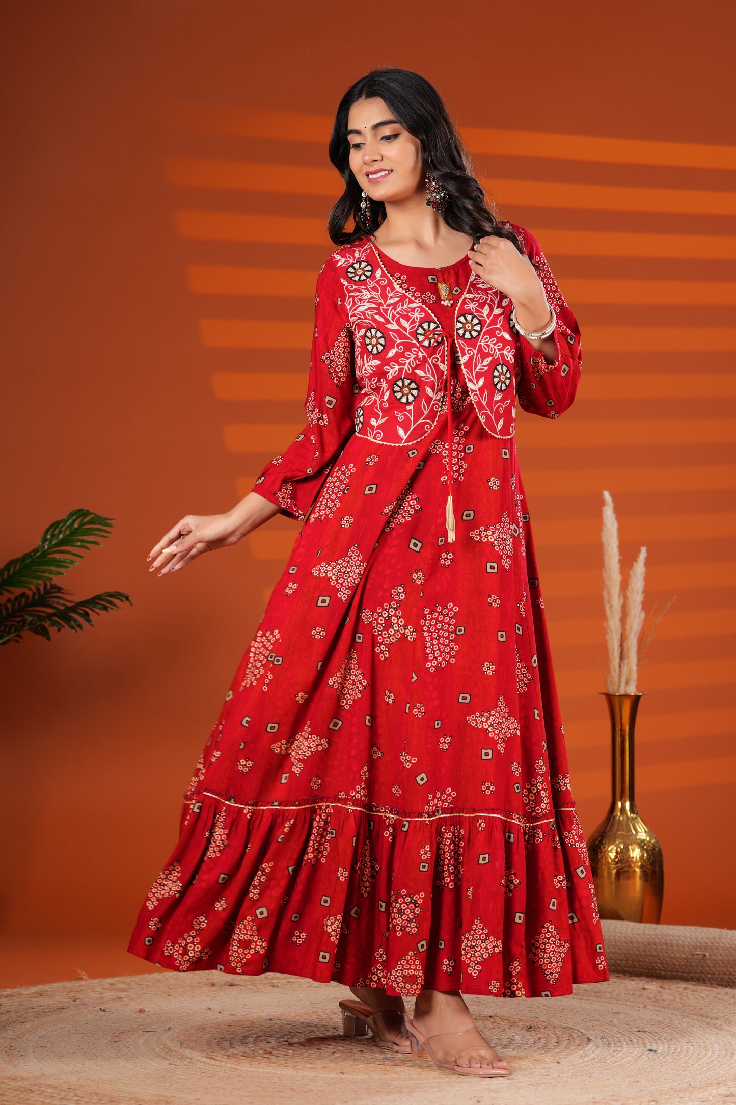 Magenta Embroidered Jacket Gown