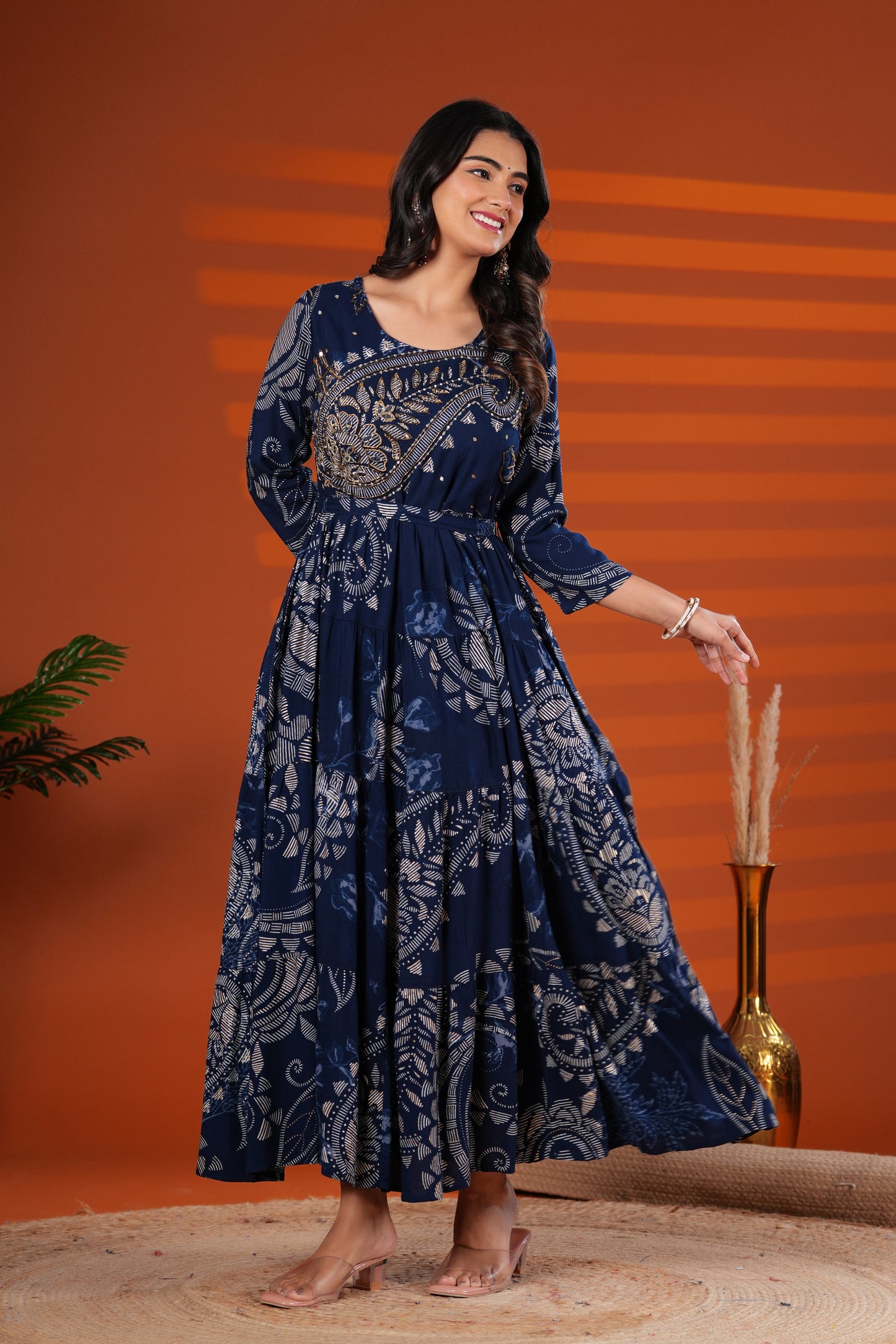 Prussian Blue Shahi Buta Handwork Gown