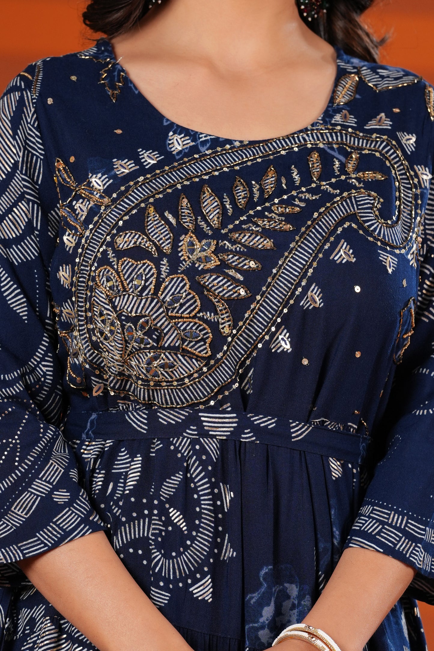 Prussian Blue Shahi Buta Handwork Gown