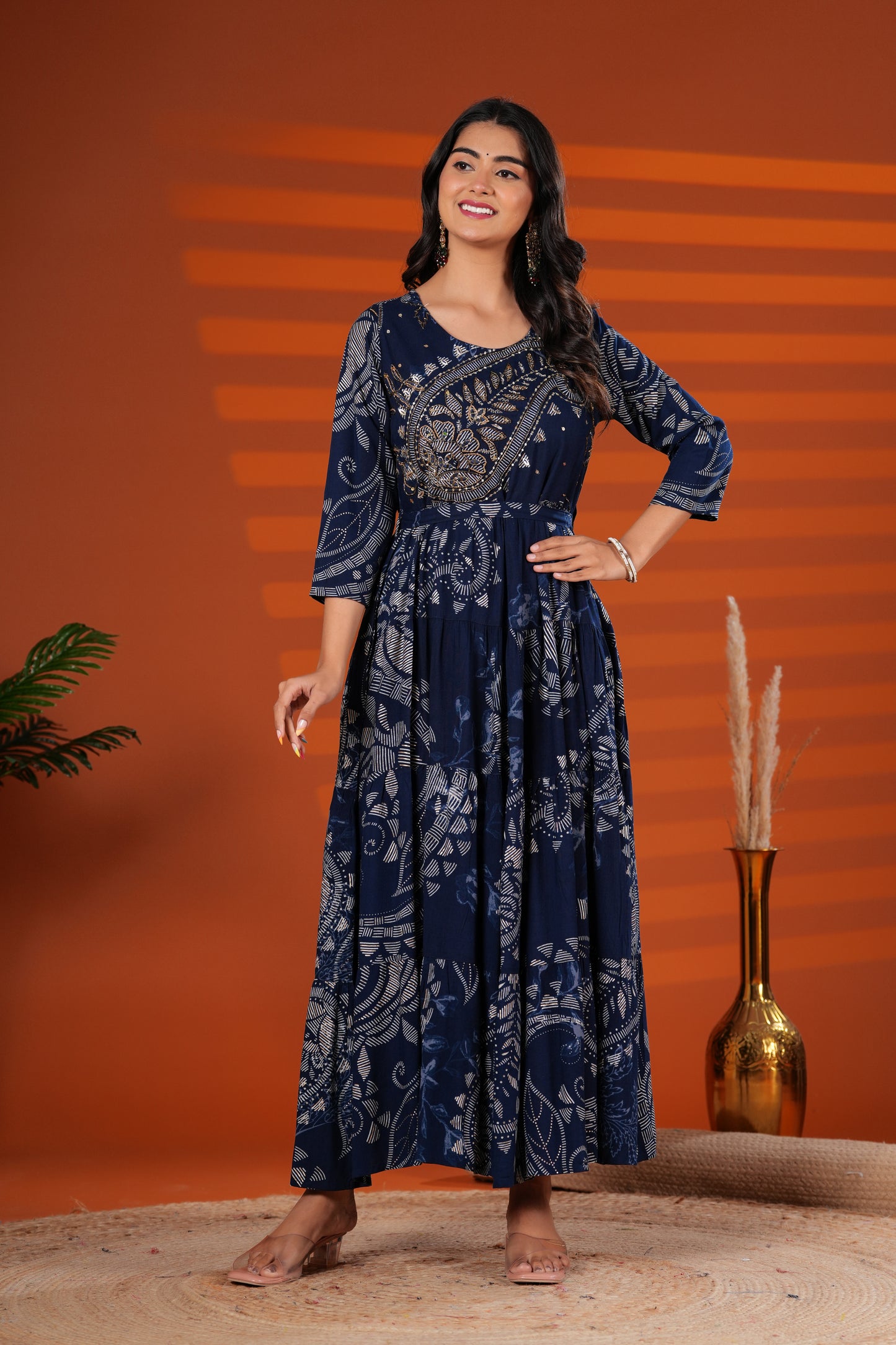 Prussian Blue Shahi Buta Handwork Gown