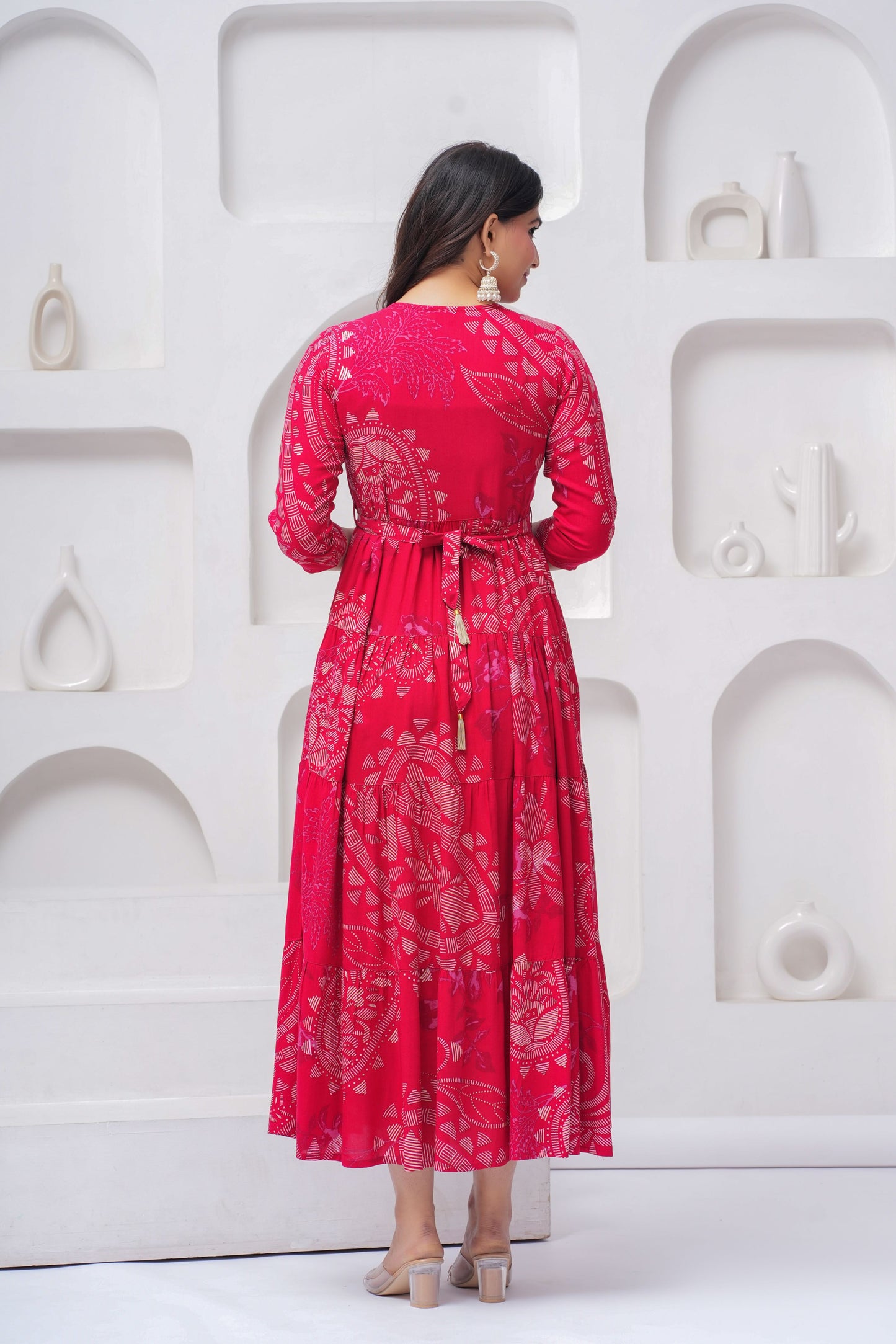 Cherry Red Shahi Buta Handwork Gown