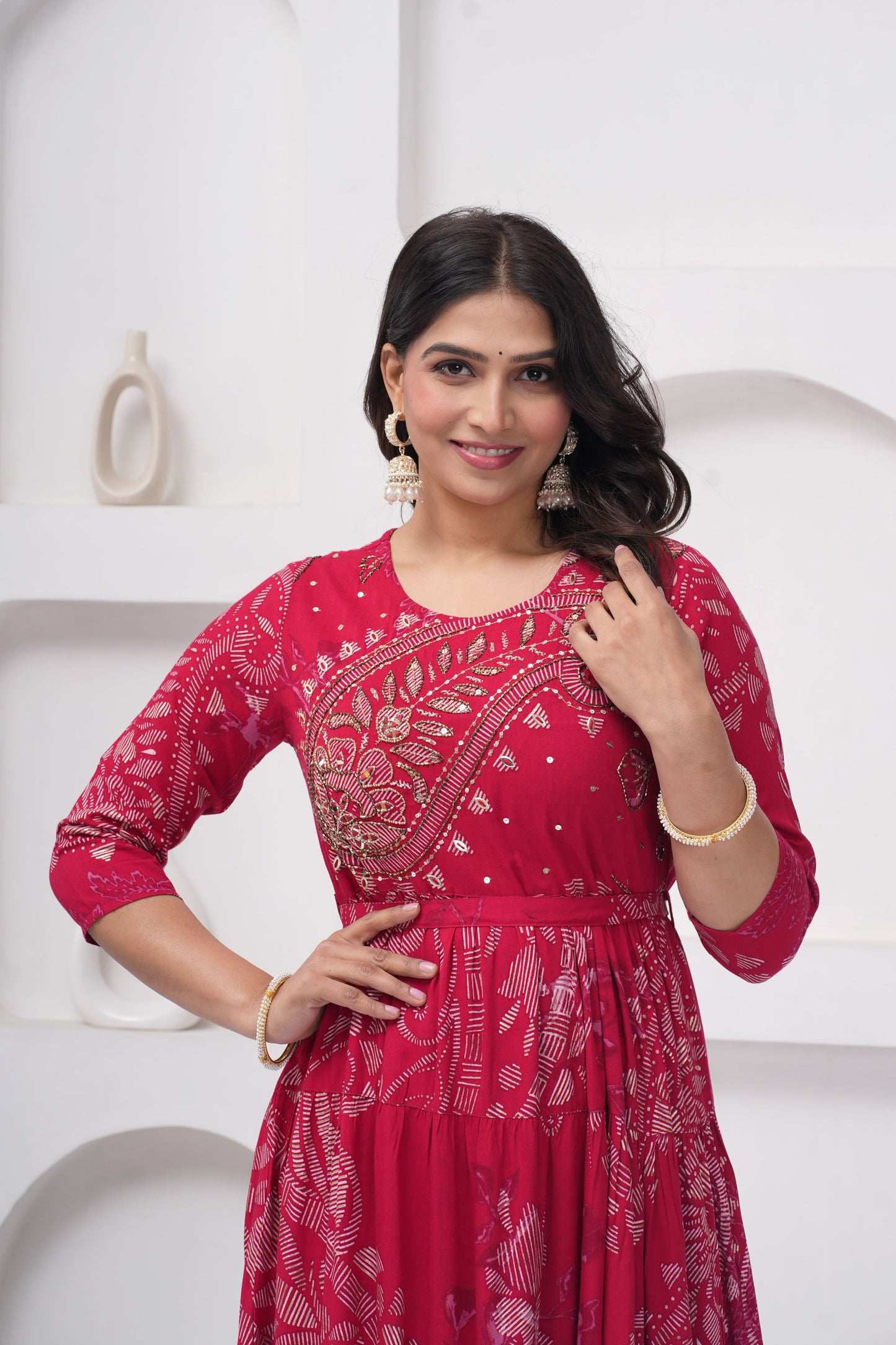 Cherry Red Shahi Buta Handwork Gown