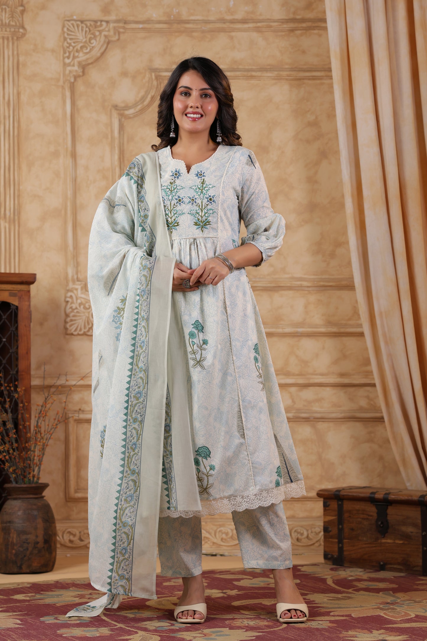 Mughal Butta Cotton Handwork 3-Pcs Suit Set