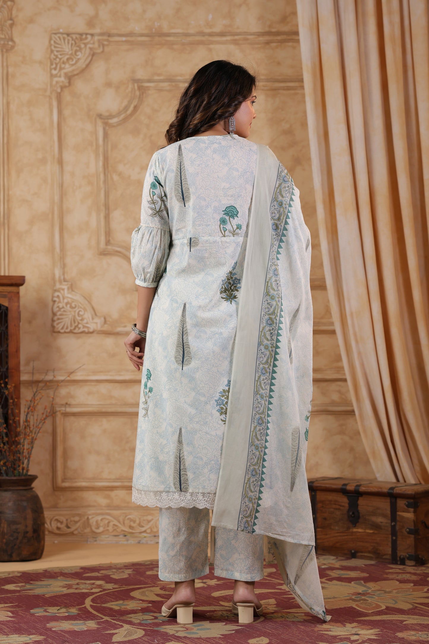 Mughal Butta Cotton Handwork 3-Pcs Suit Set