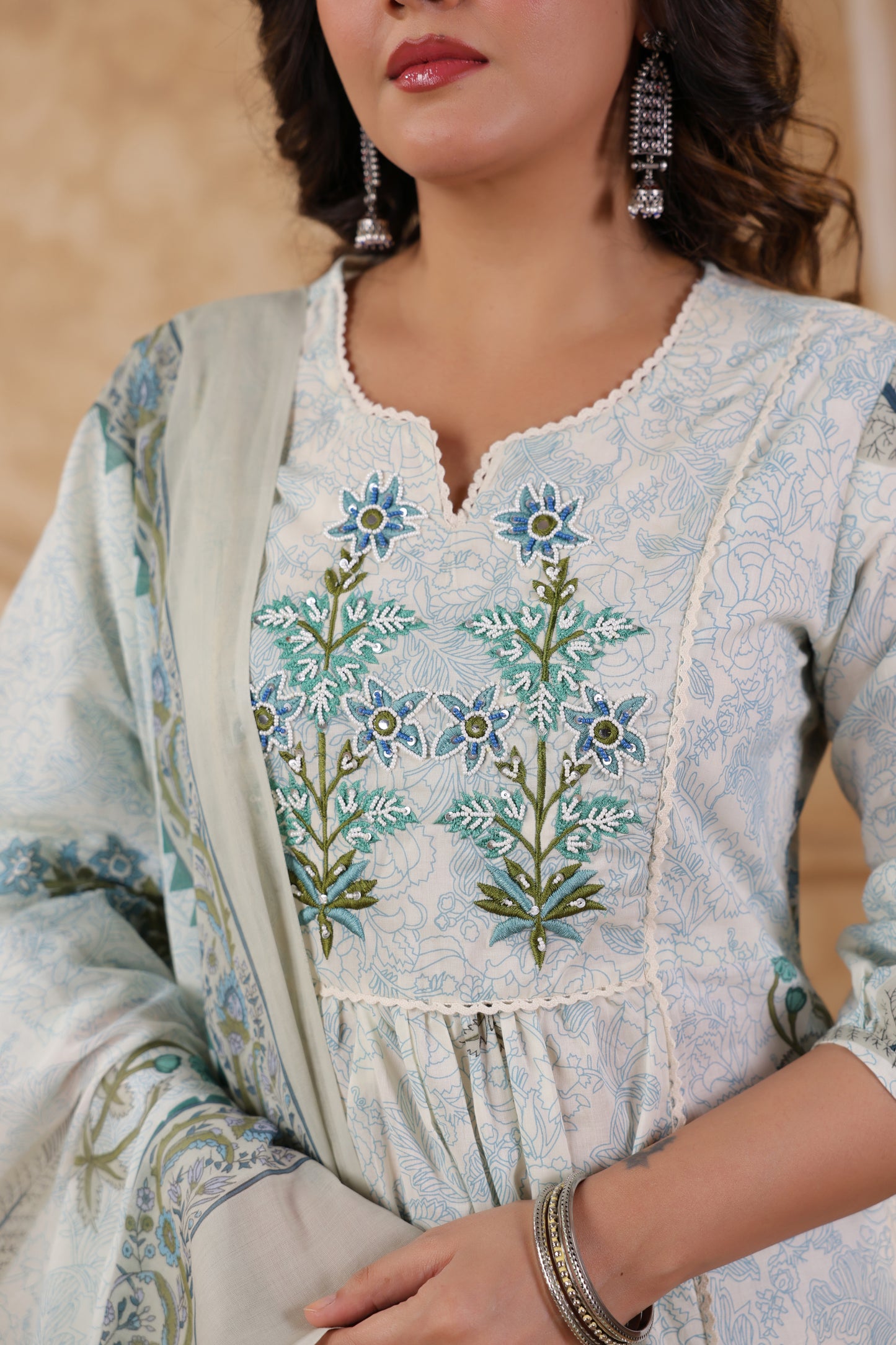 Mughal Butta Cotton Handwork 3-Pcs Suit Set