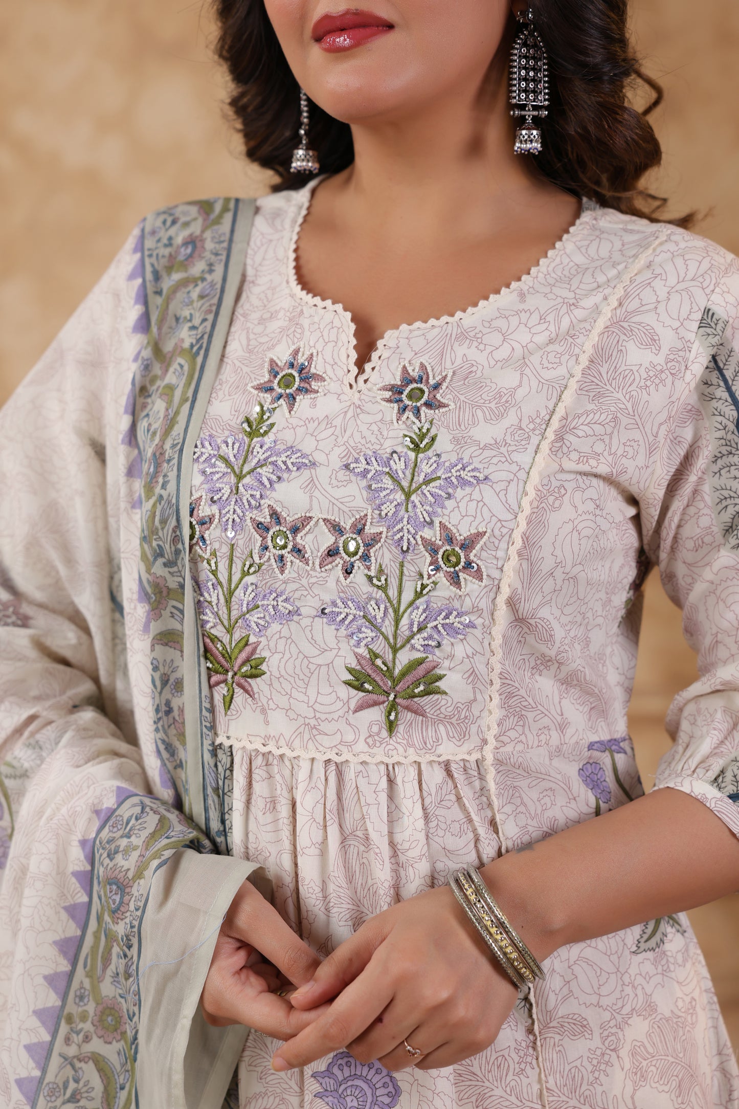 Mughal Butta Cotton Handwork 3-Pcs Suit Set