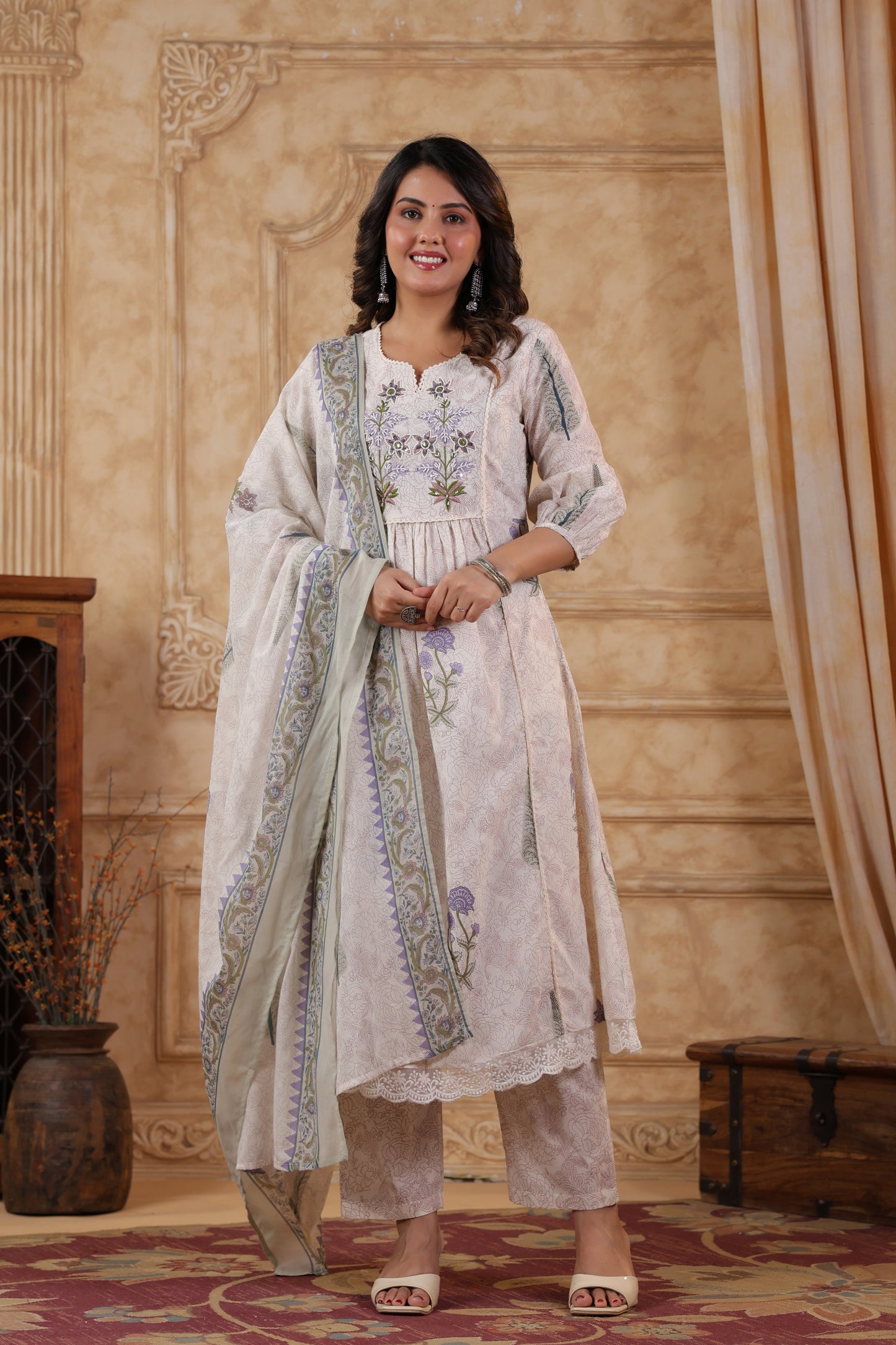 Mughal Butta Cotton Handwork 3-Pcs Suit Set