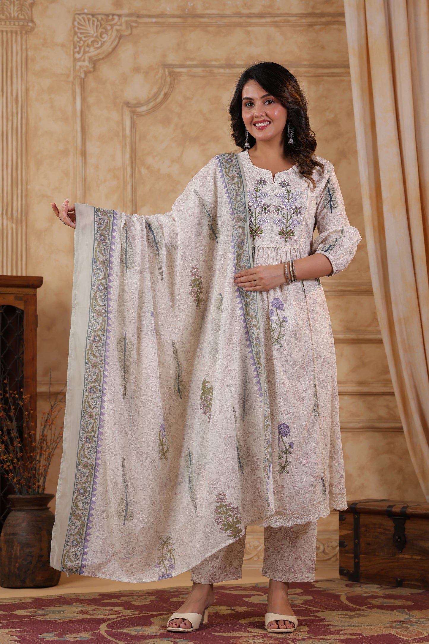 Mughal Butta Cotton Handwork 3-Pcs Suit Set