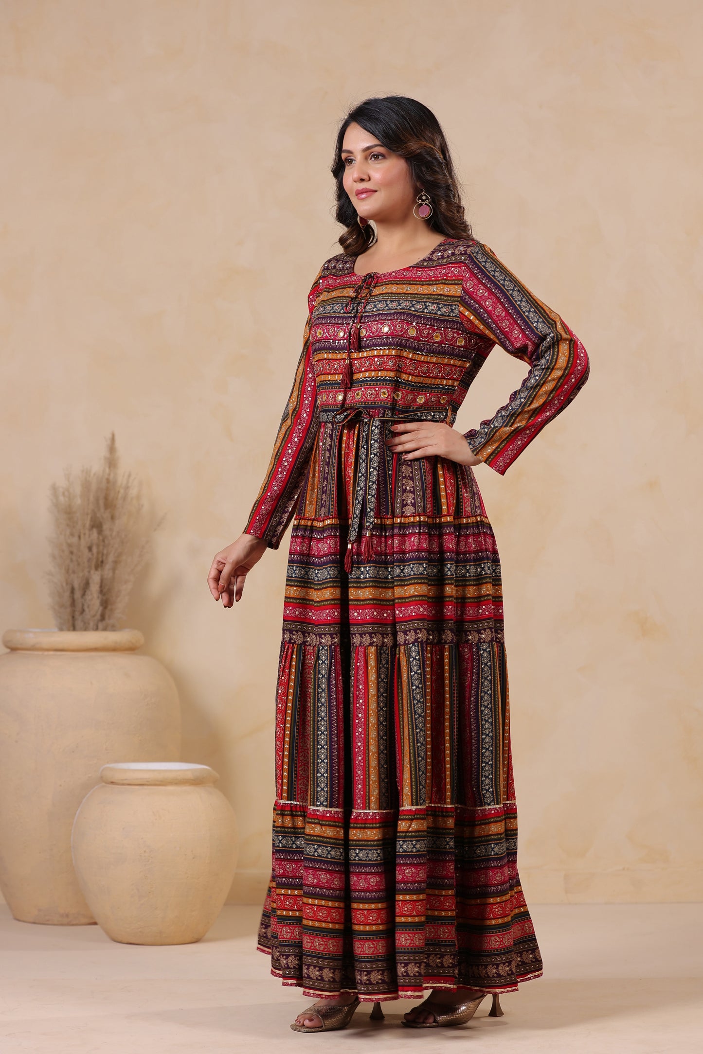 Mulberry Stripe Handwork Flair Gown